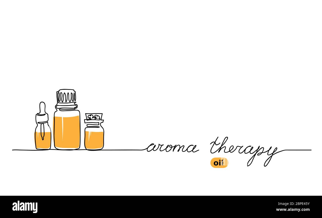 Aromatherapie Ölflasche Set. Aroma Öl Vektor einfachen Hintergrund in einer kontinuierlichen Linie Zeichnung Design Stock Vektor