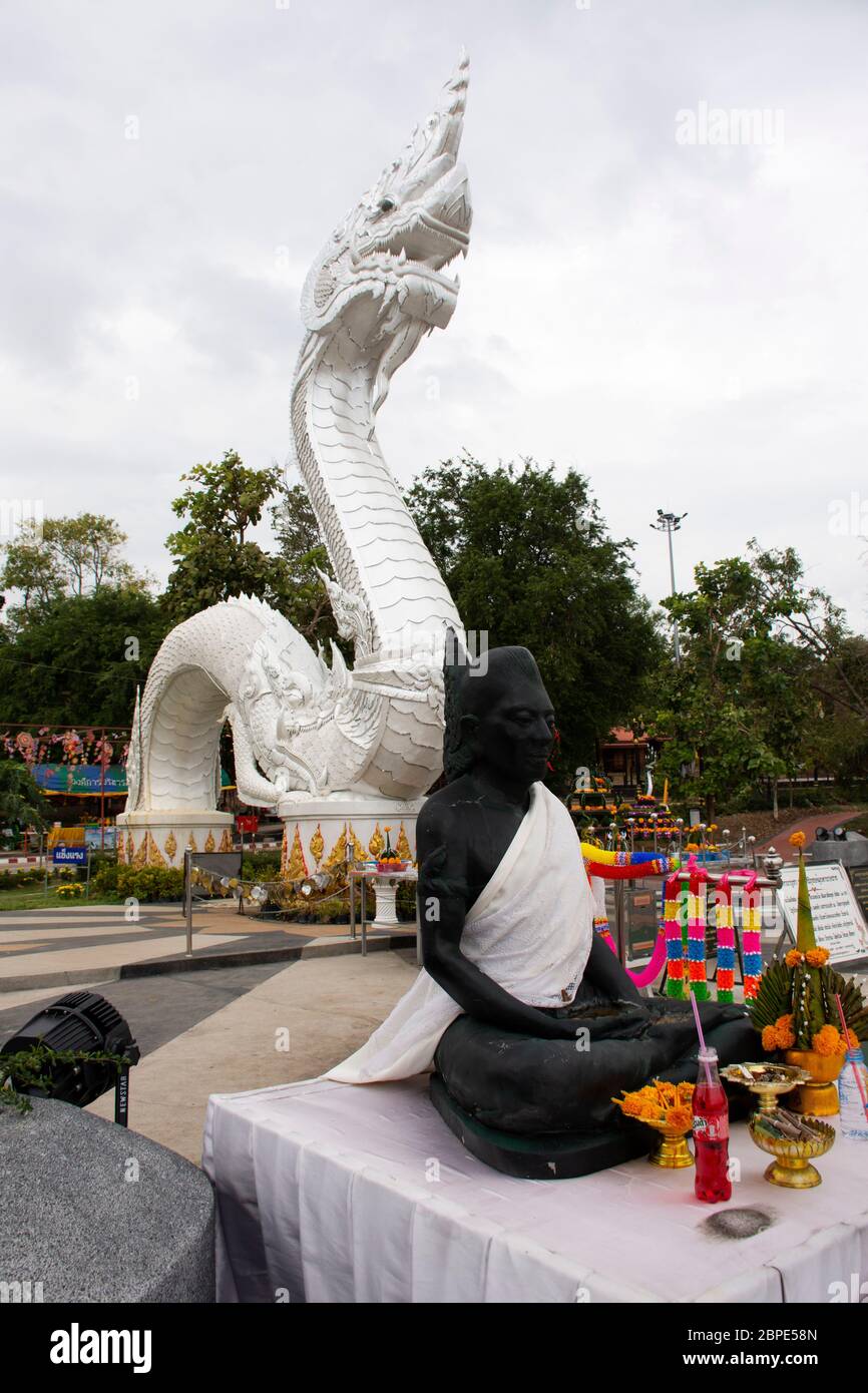 MUKDAHAN, THAILAND - NOVEMBER 12 : große weiße naka Statue für thailänder Reisende reisen Besuch und Respekt beten in Kaeng Kabao Canyon in maekong r Stockfoto