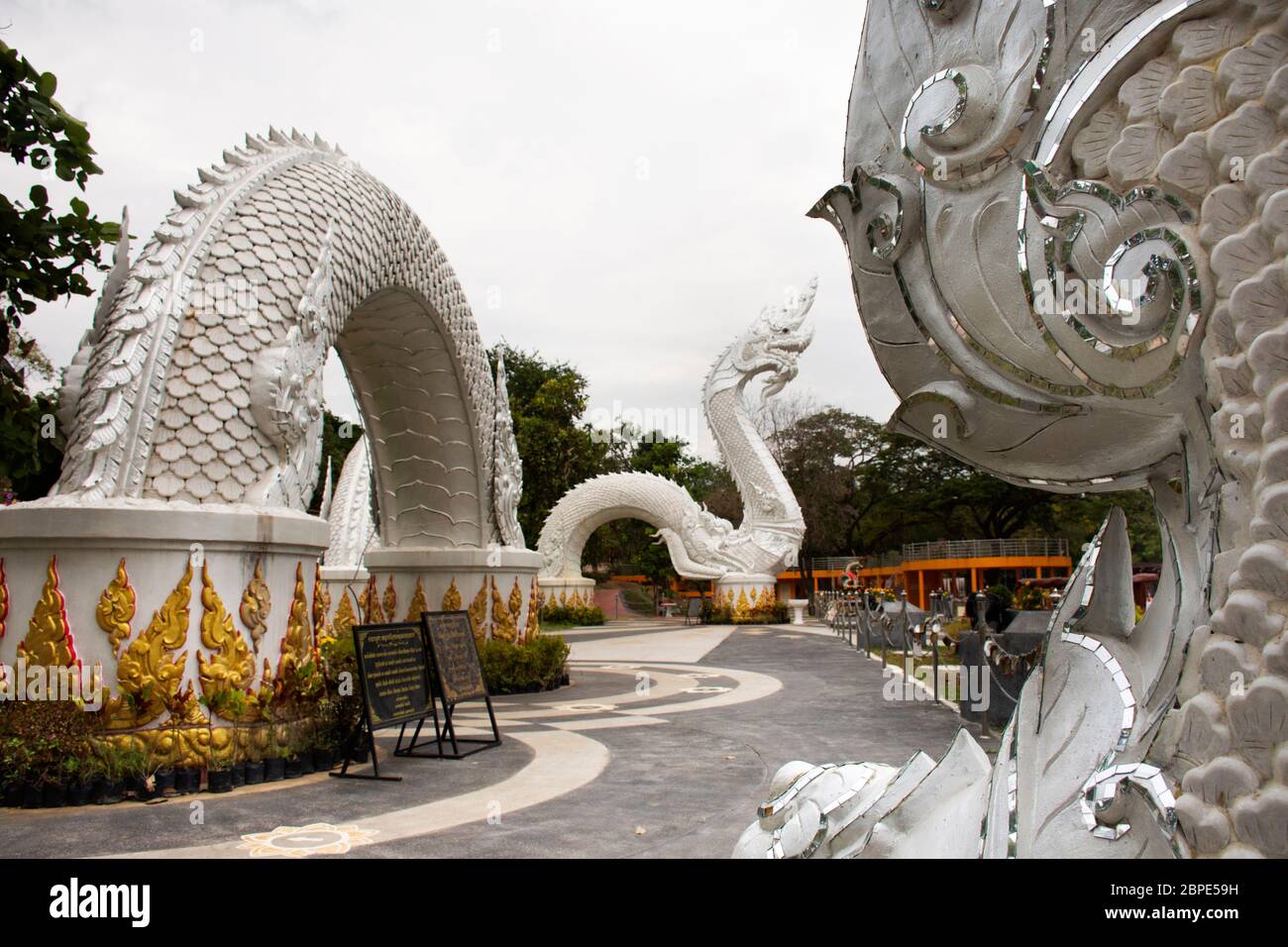 MUKDAHAN, THAILAND - NOVEMBER 12 : große weiße naka Statue für thailänder Reisende reisen Besuch und Respekt beten in Kaeng Kabao Canyon in maekong r Stockfoto