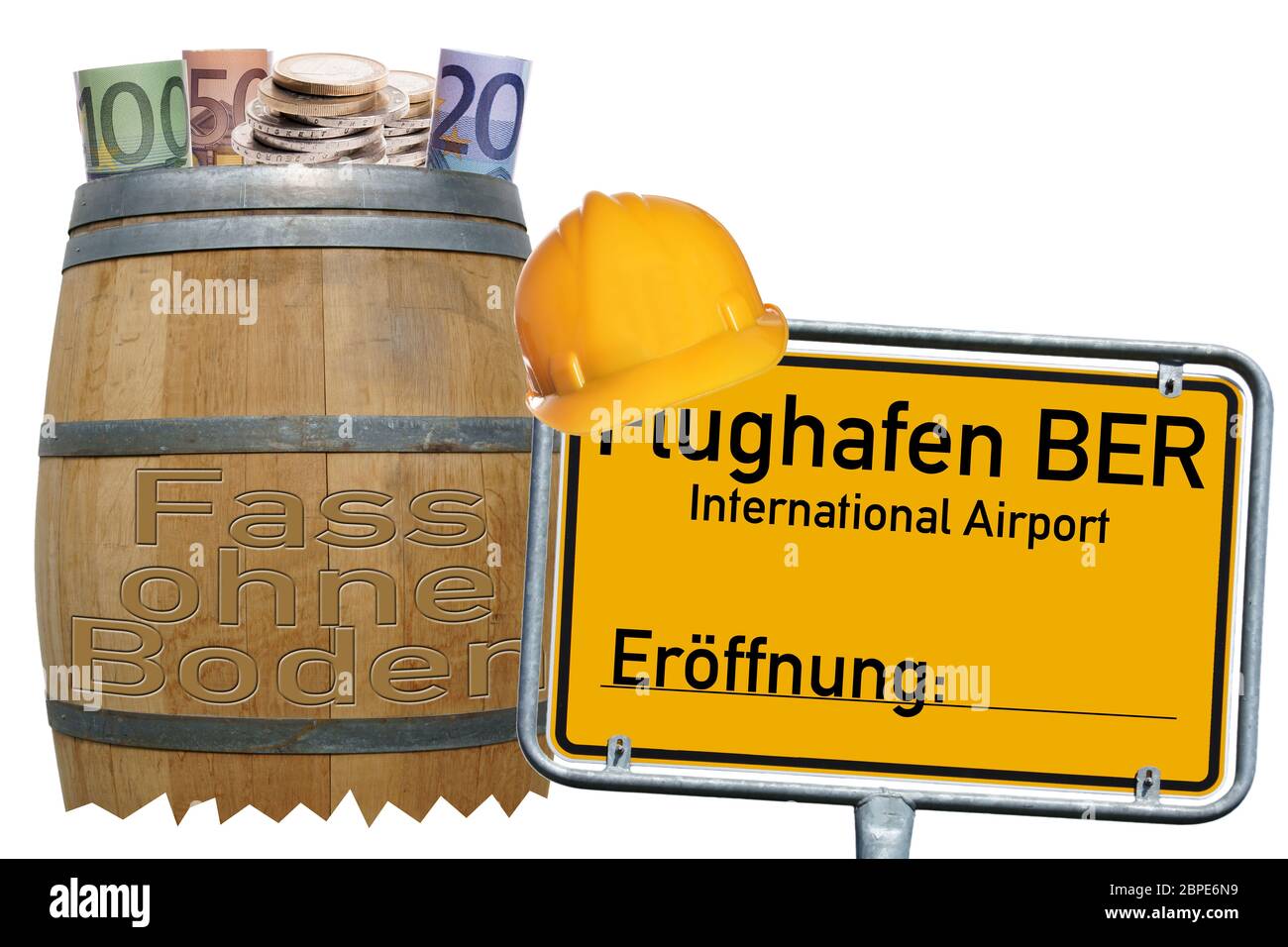 Abgrund und Zeichen mit den deutschen Worten Flughafen BER Stockfoto