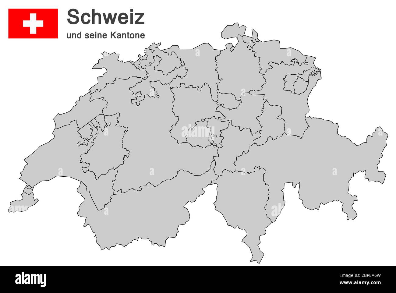 Silhouetten des Landes Schweiz und aller Kantonen Stockfoto