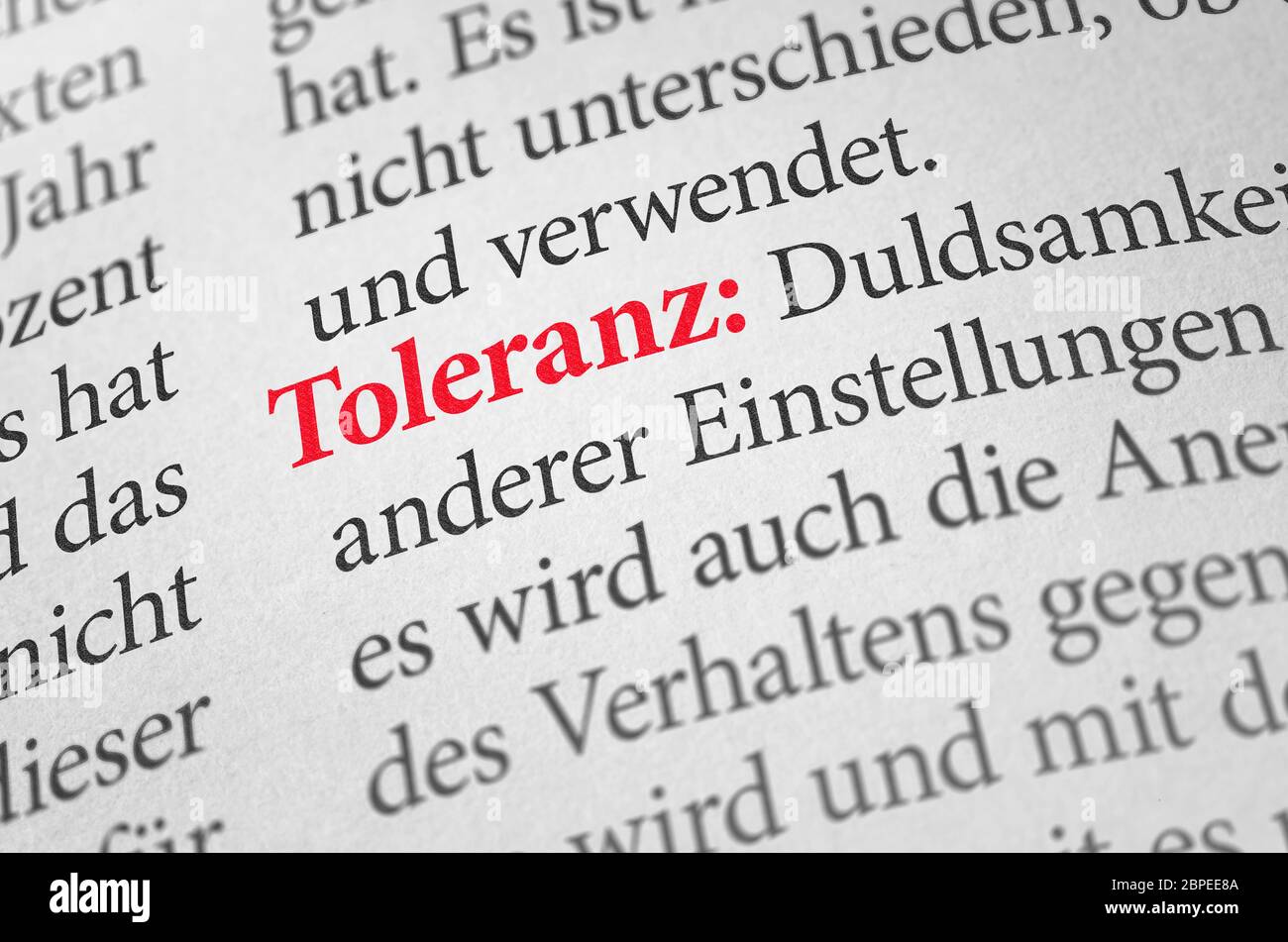 Wörterbuch mit dem Begriff Toleranz Stockfoto
