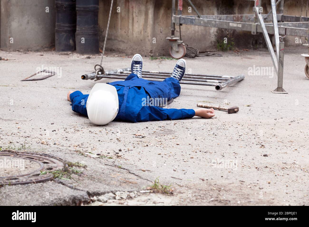 Arbeitsunfall auf Baustelle Stockfoto