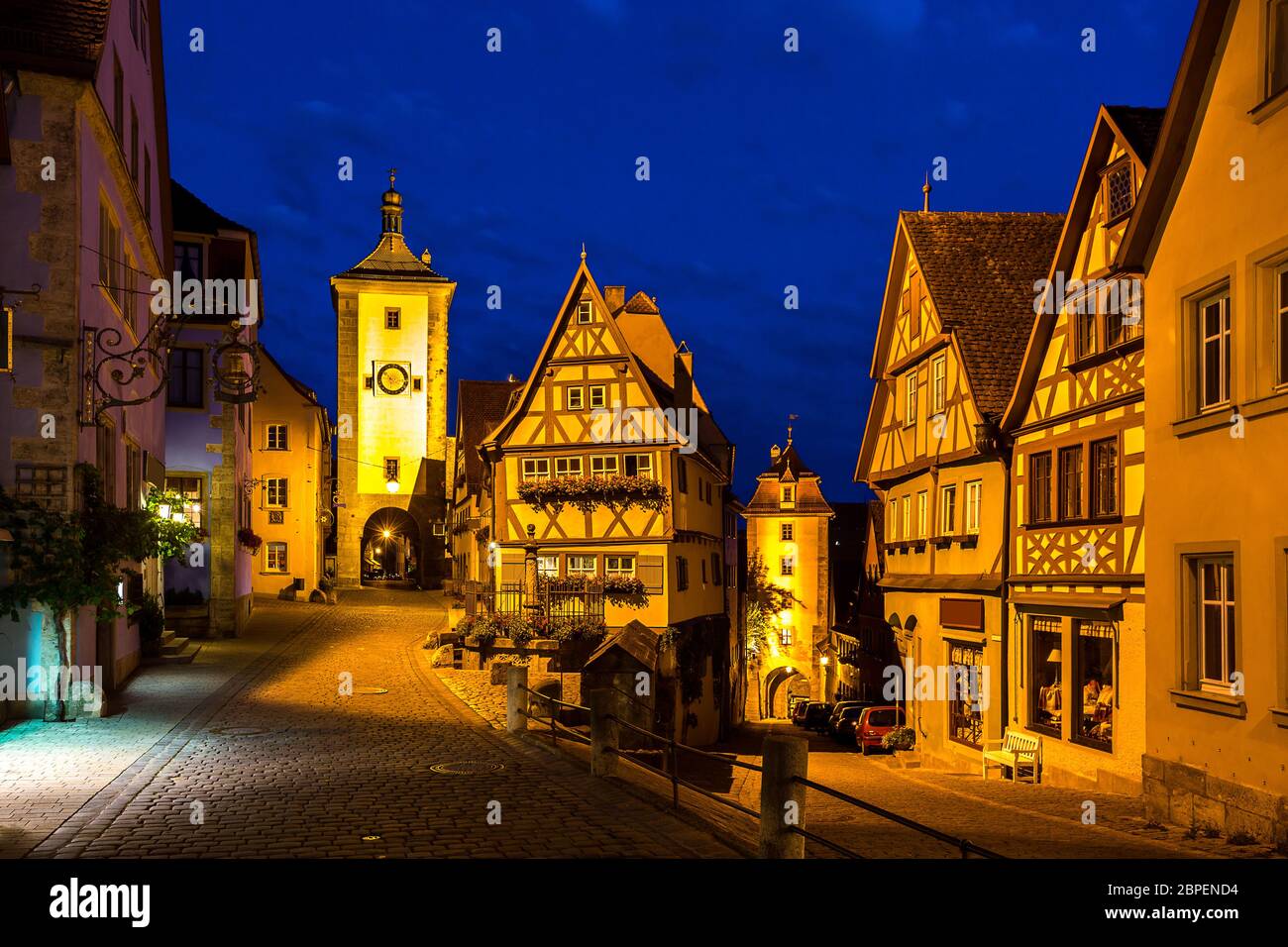 Rothenburg Ob der Tauber Altstadt Innenstadt in der Nacht, Franken, Bayern, Deutschland Stockfoto