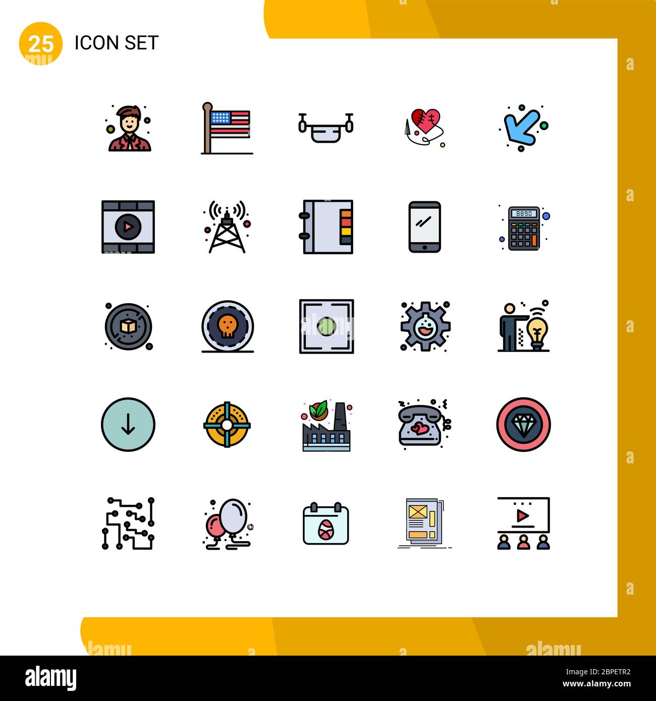 Set von 25 modernen UI-Symbole Symbole Zeichen für unten, Herz Herz, Luft, gebrochenes Herz, Fahrzeuge editierbare Vektor Design-Elemente Stock Vektor