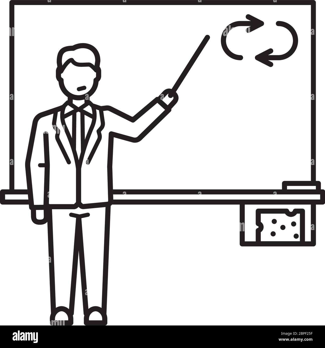 Lehrer an der Tafel zeigt auf Wiederholung Zeichen Vektor-Linie-Symbol. Bildungsinhalten Stock Vektor