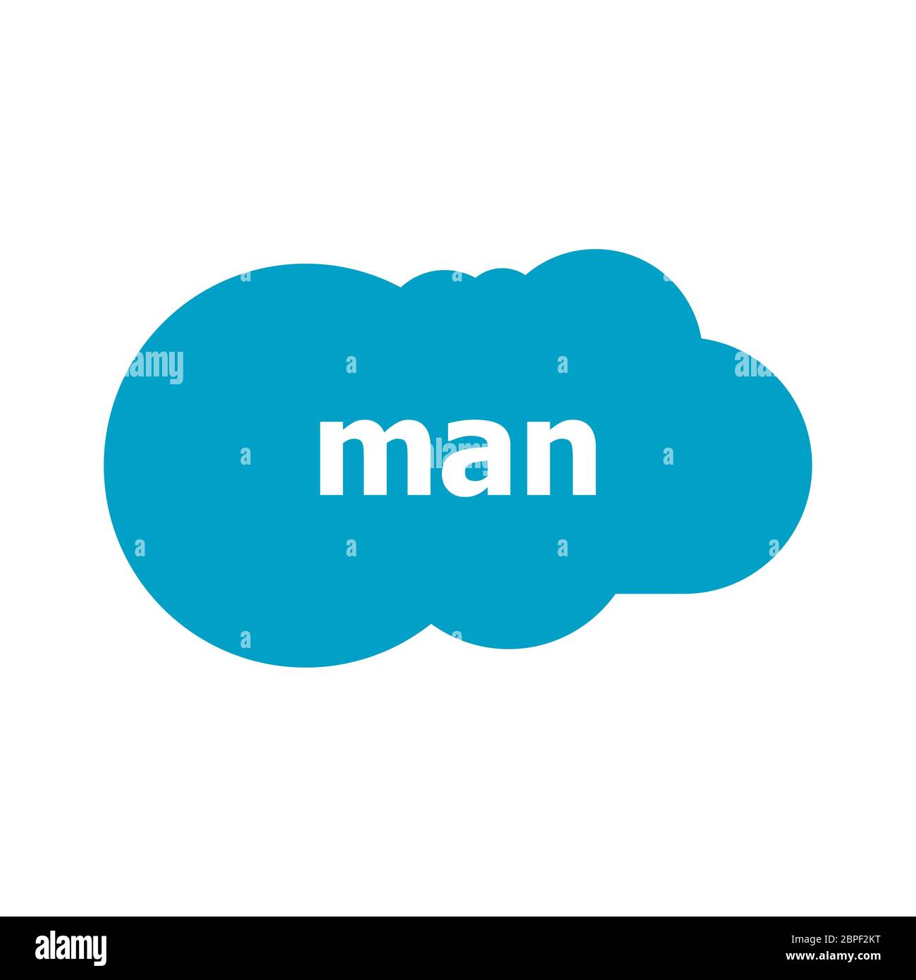 Mann Wort auf abstrakten blauen Sprechblase isoliert auf weißem Hintergrund. Man-Text Stockfoto