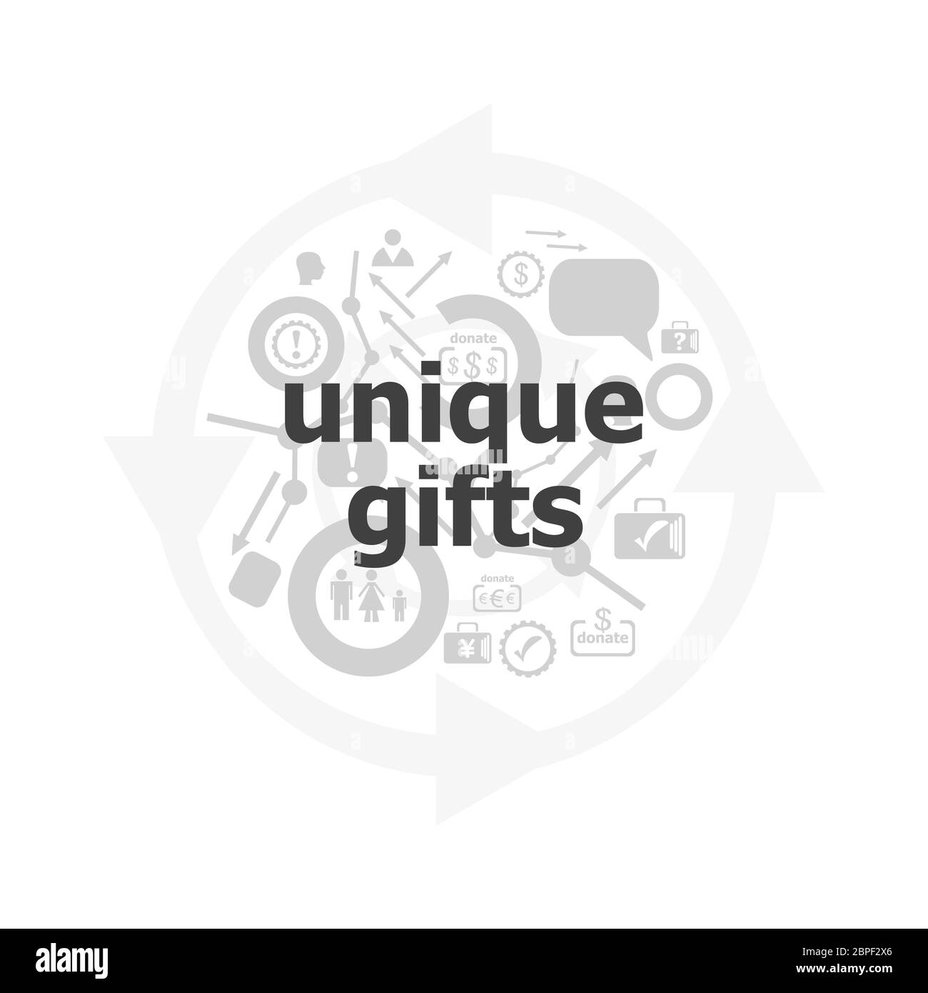 Einzigartige Geschenke Text auf digitalen Touchscreen. Social-Konzept . Symbol und Schaltfläche festgelegt Stockfoto