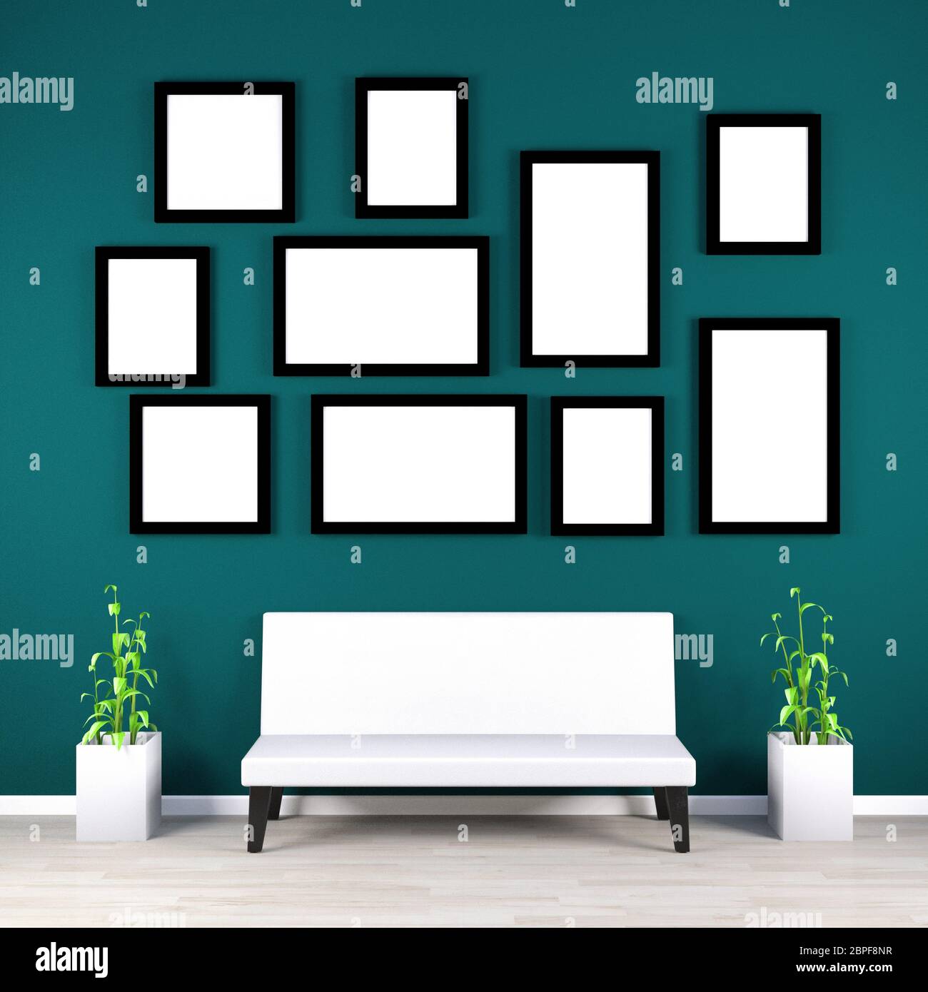 Leeren Bilderrahmen an der Wand mit Möbeln Stockfoto