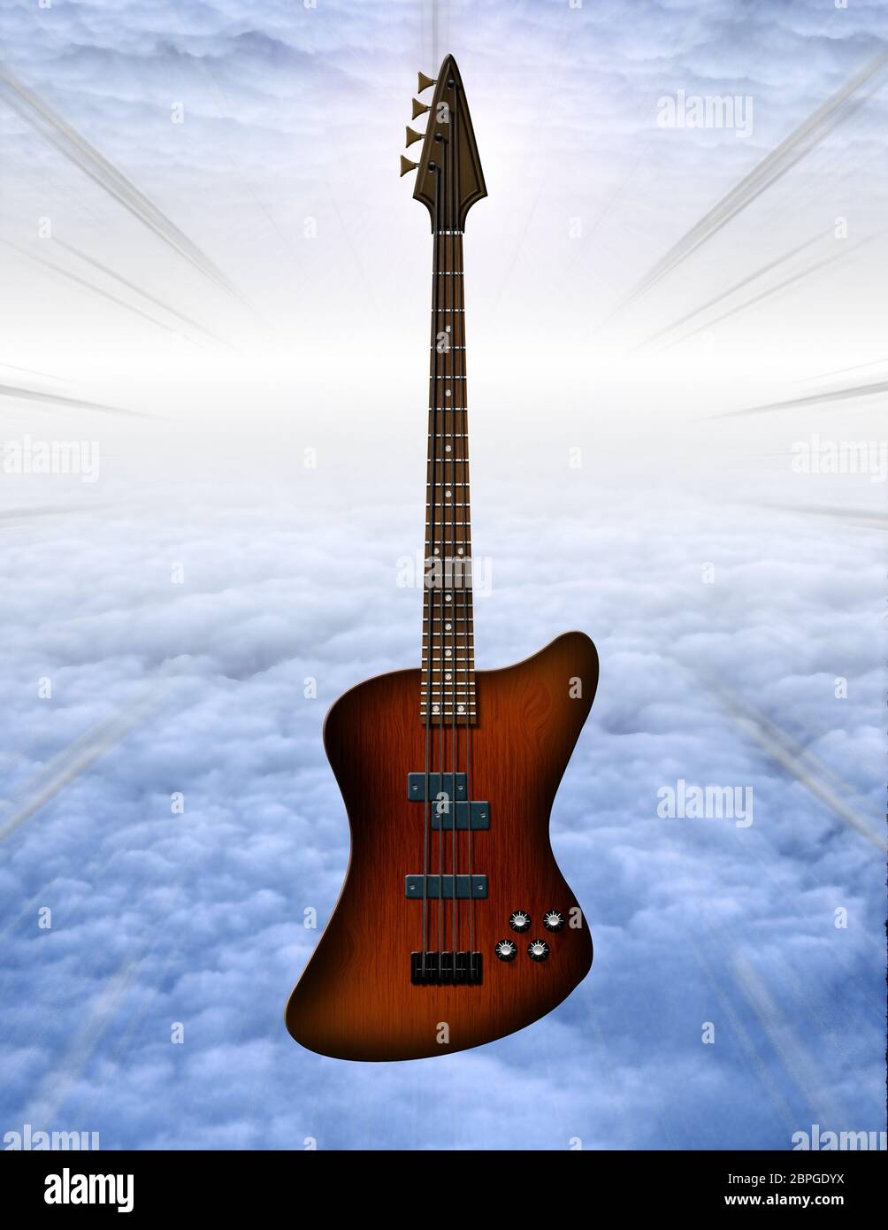 Bass Gitarre im bewölkten Himmel Stockfoto