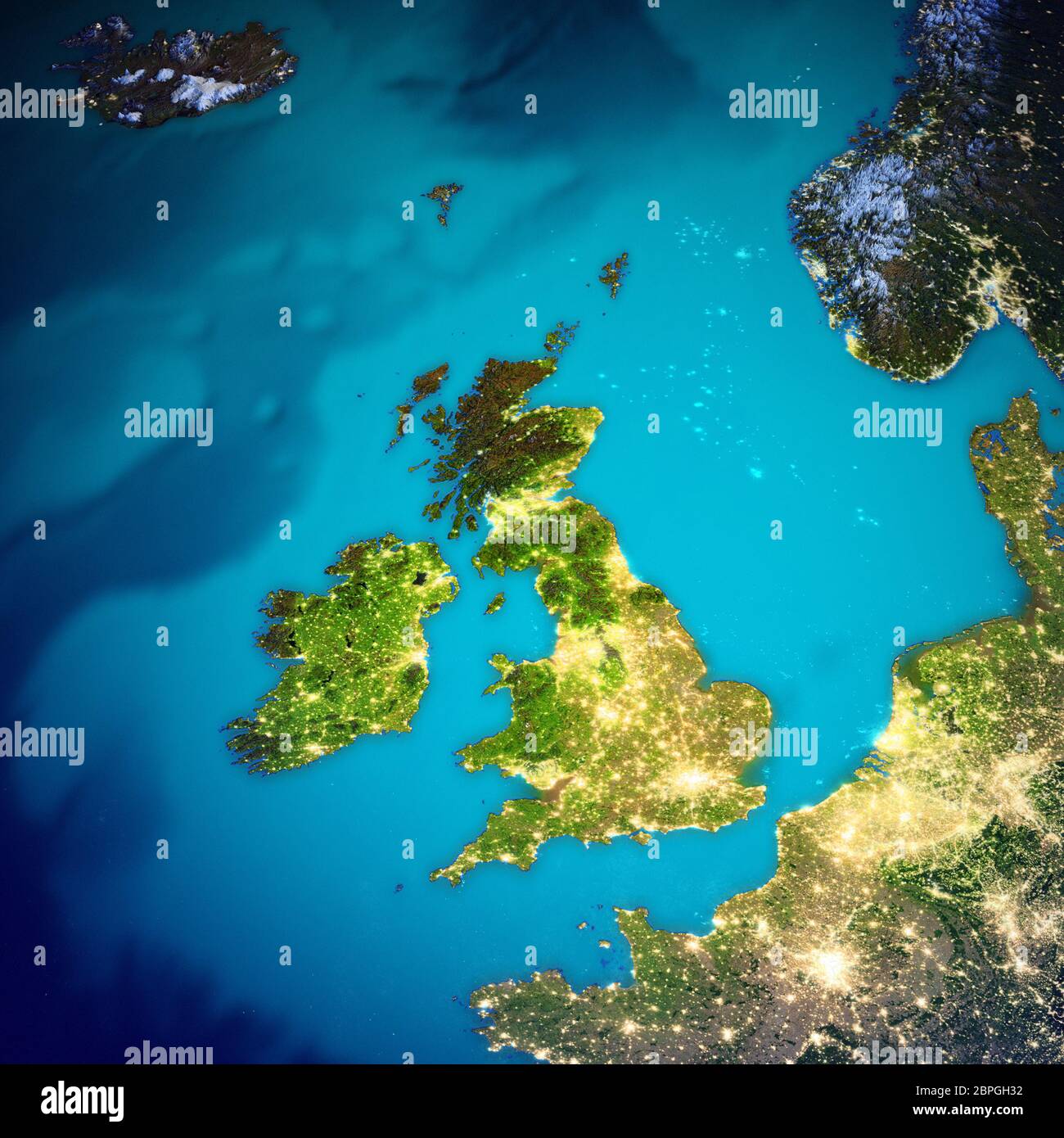 Karte für Großbritannien und Irland. Elemente dieses Bildes, die von der NASA bereitgestellt wurden. 3d-Rendering Stockfoto