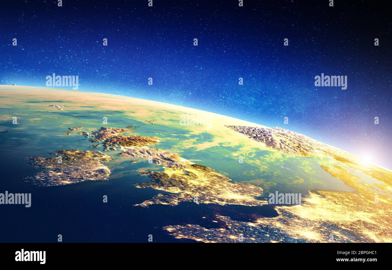 England und Irland Sonnenaufgang. Elemente dieses Bild von der NASA eingerichtet. 3D-Rendering Stockfoto