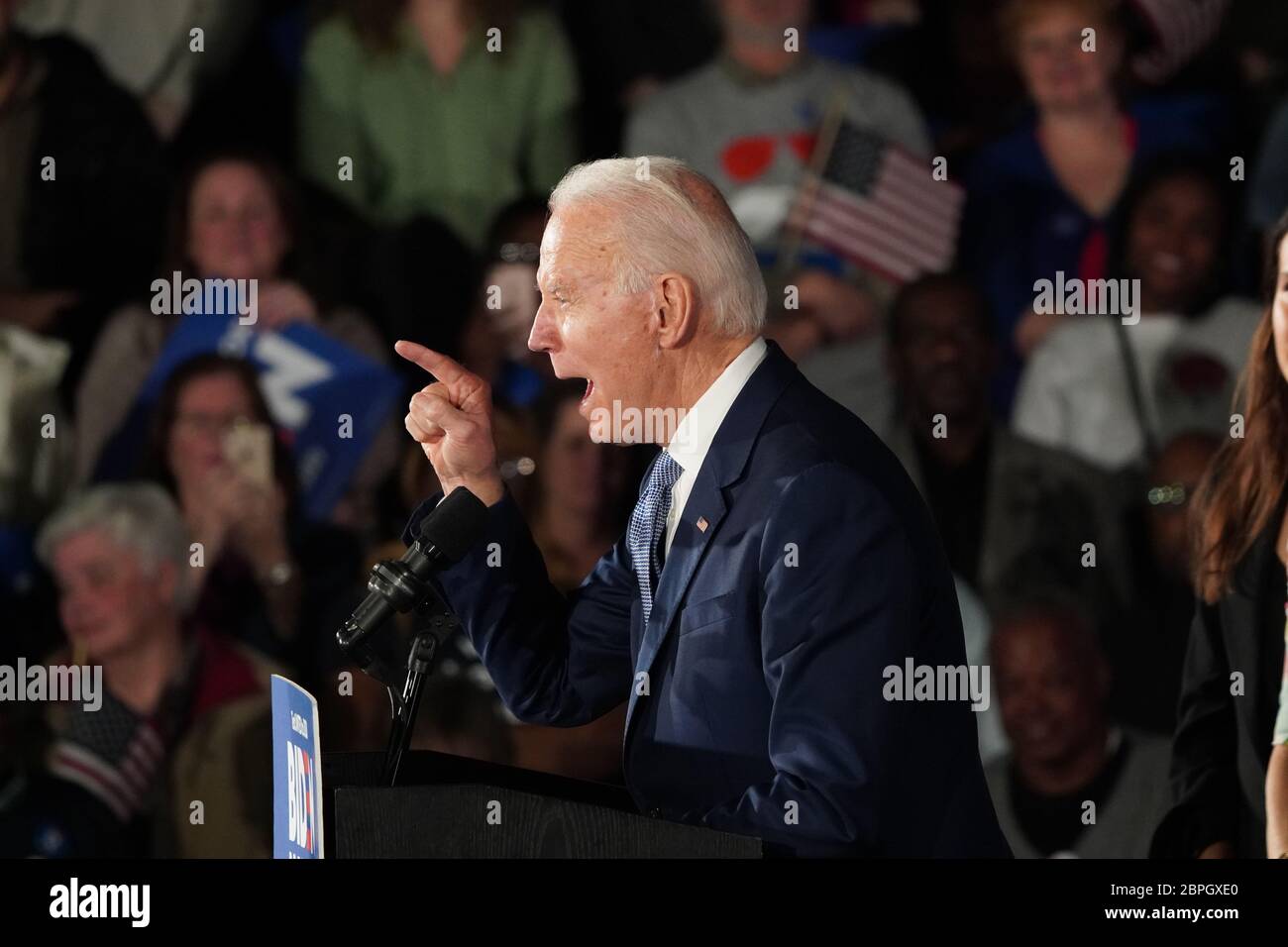 Der demokratische Präsidentschaftskandidat, der ehemalige Vizepräsident Joe Biden, spricht seine Siegespartei an, nachdem er im Februar 29 2020 das South Carolina Primary an der University of South Carolina in Columbia, South Carolina gewonnen hatte. Stockfoto