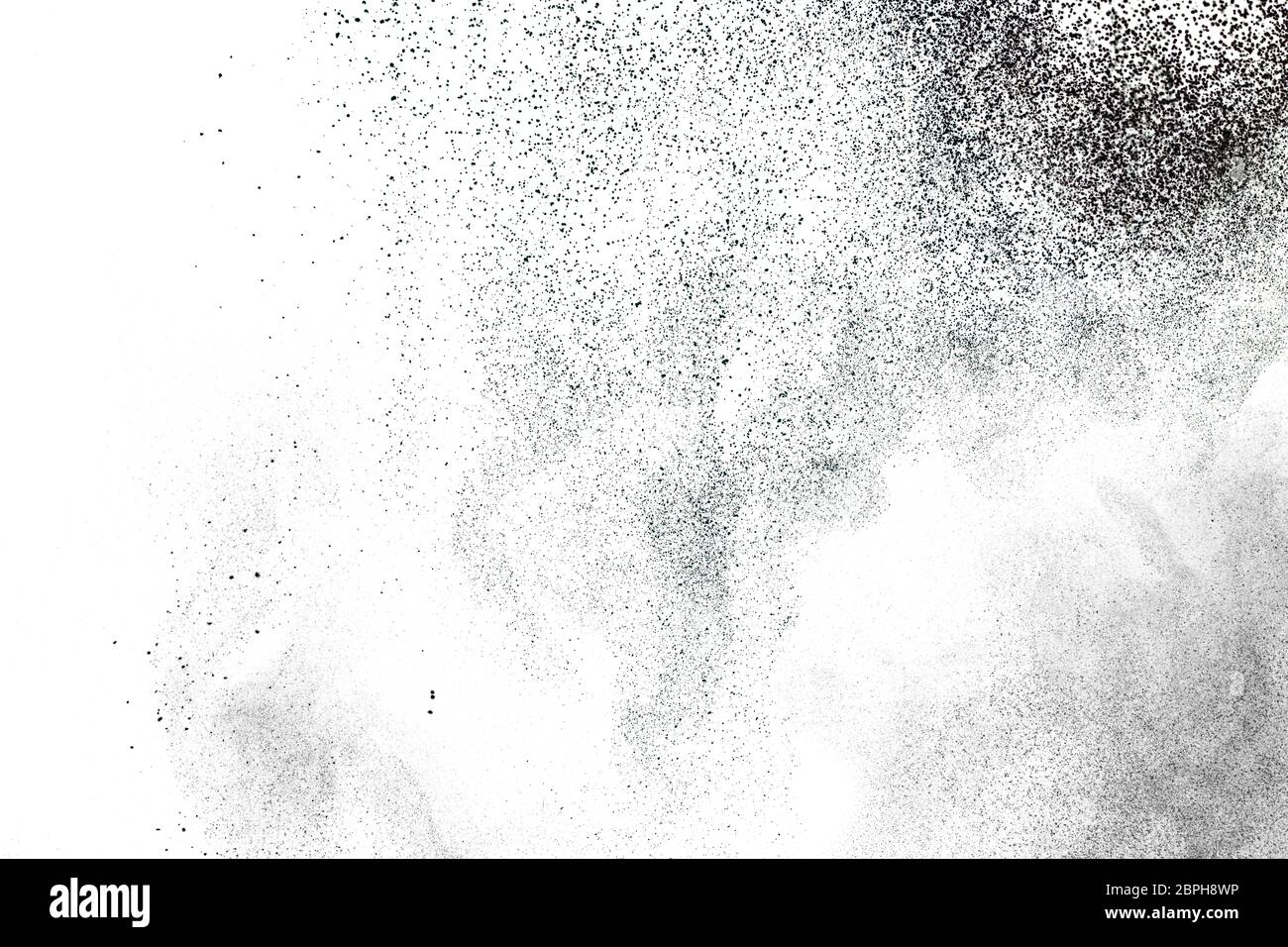 Schwarzer Pulversplatter Hintergrund.Staubpartikel Textur. Grunge urbane Kulisse. Stockfoto