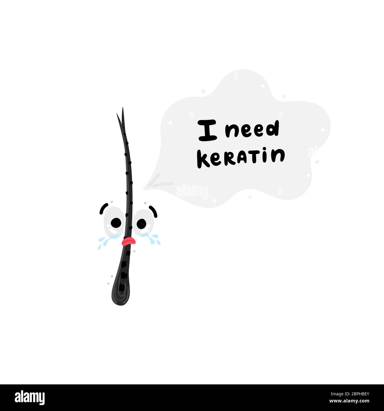 Hand gezeichnet niedlichen Cartoon Haar verlangt leider Keratin, weil es Split-End und eine schlechte Textur hat. Beschädigte Oberfläche. Schönheit und Pflege. Trichologie. Adverti Stockfoto