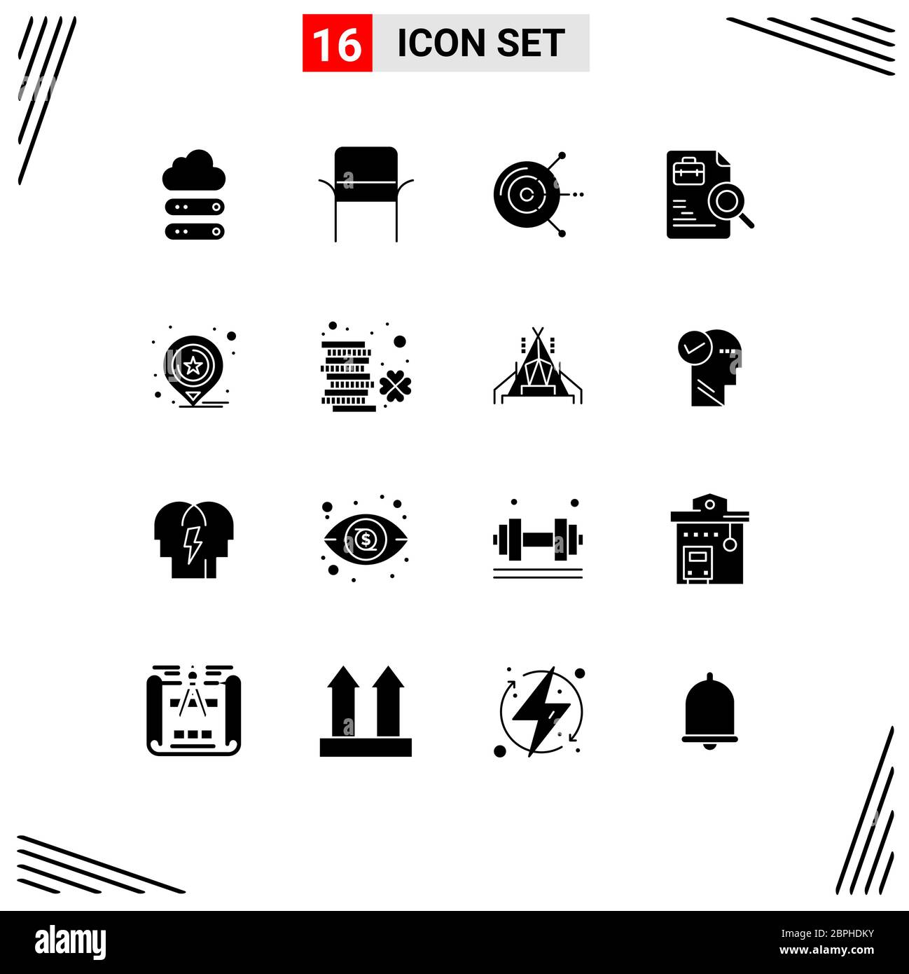 Universal Icon Symbole Gruppe von 16 Moderne feste Glyphen von Karten, Jobs, Computer, Suche, Arbeiter editierbare Vektor-Design-Elemente Stock Vektor