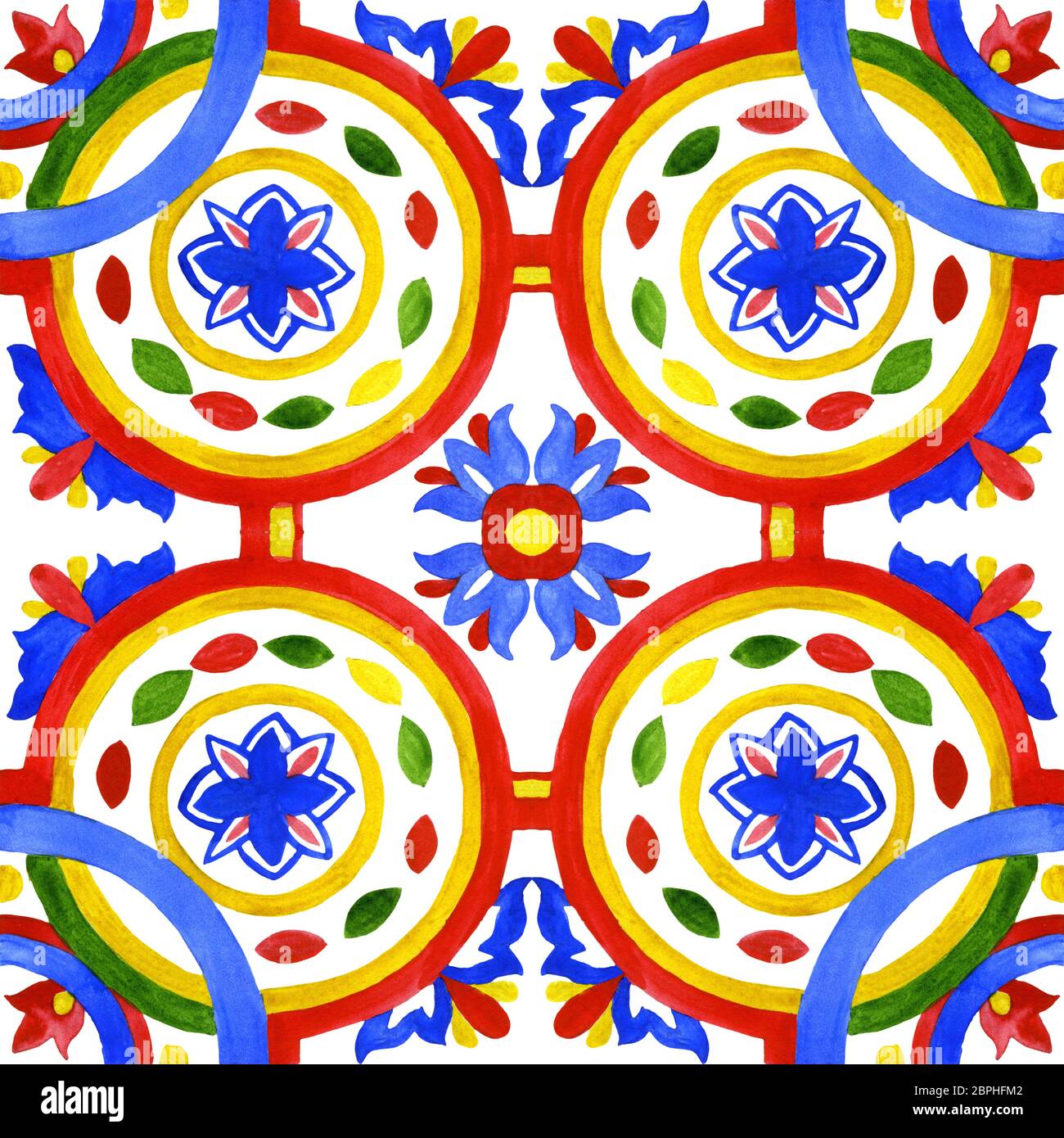 Portugiesische Azulejo Kacheln. Aquarell nahtlose Muster, druckt. Orientalische, Marokkanisch, geometrischen Motiven. Für die Verpackung von Kosmetika, Keramik, T-Sh geeignet Stockfoto