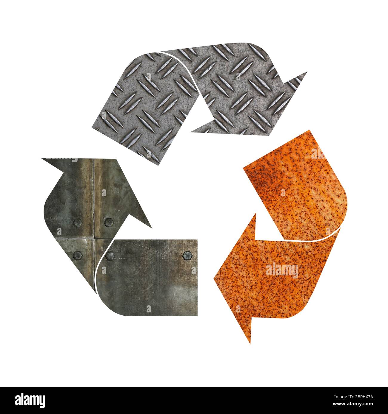 Abbildung: recycling Symbol der verschiedenen Industrial Metal Baustoffe auf weißem Hintergrund Stockfoto