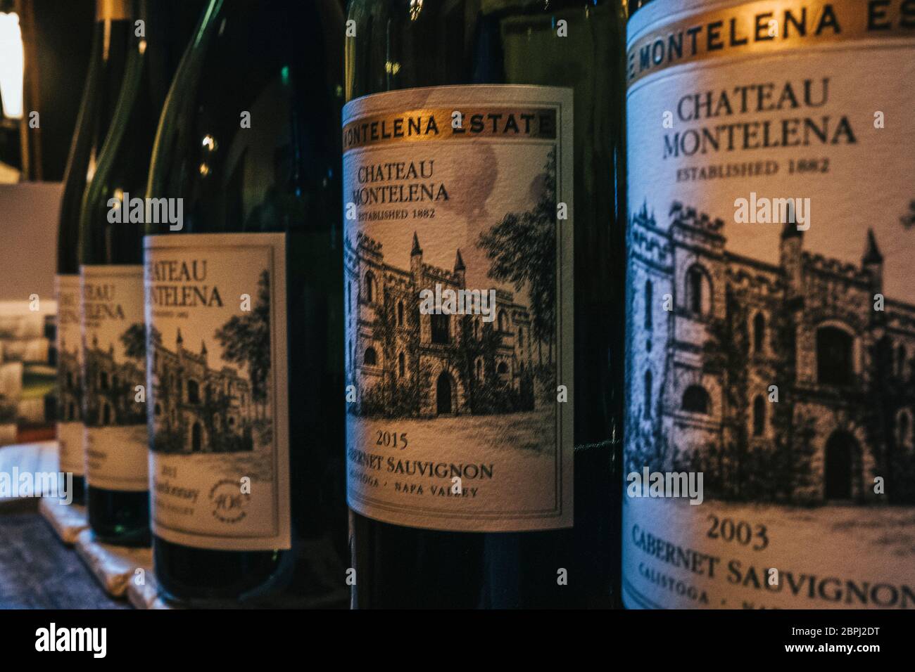 Chateau Montelena Winery. Beste Weinsammlung. Napa Valley, Kalifornien. Stockfoto