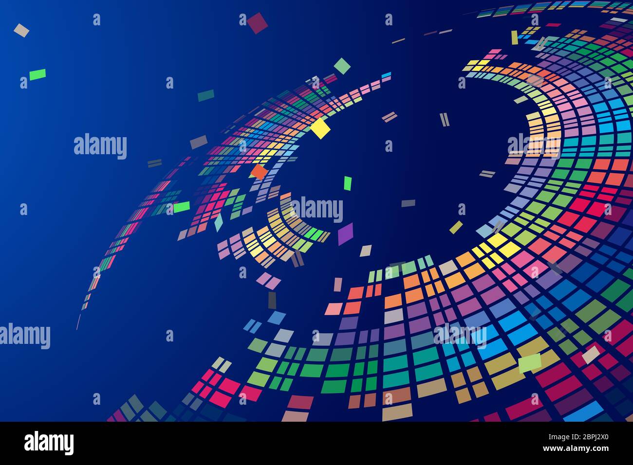 Farbblock rotierende Plattform, Netzwerk Wissenschaft und Technologie Zukunft abstrakten Hintergrund. Stockfoto