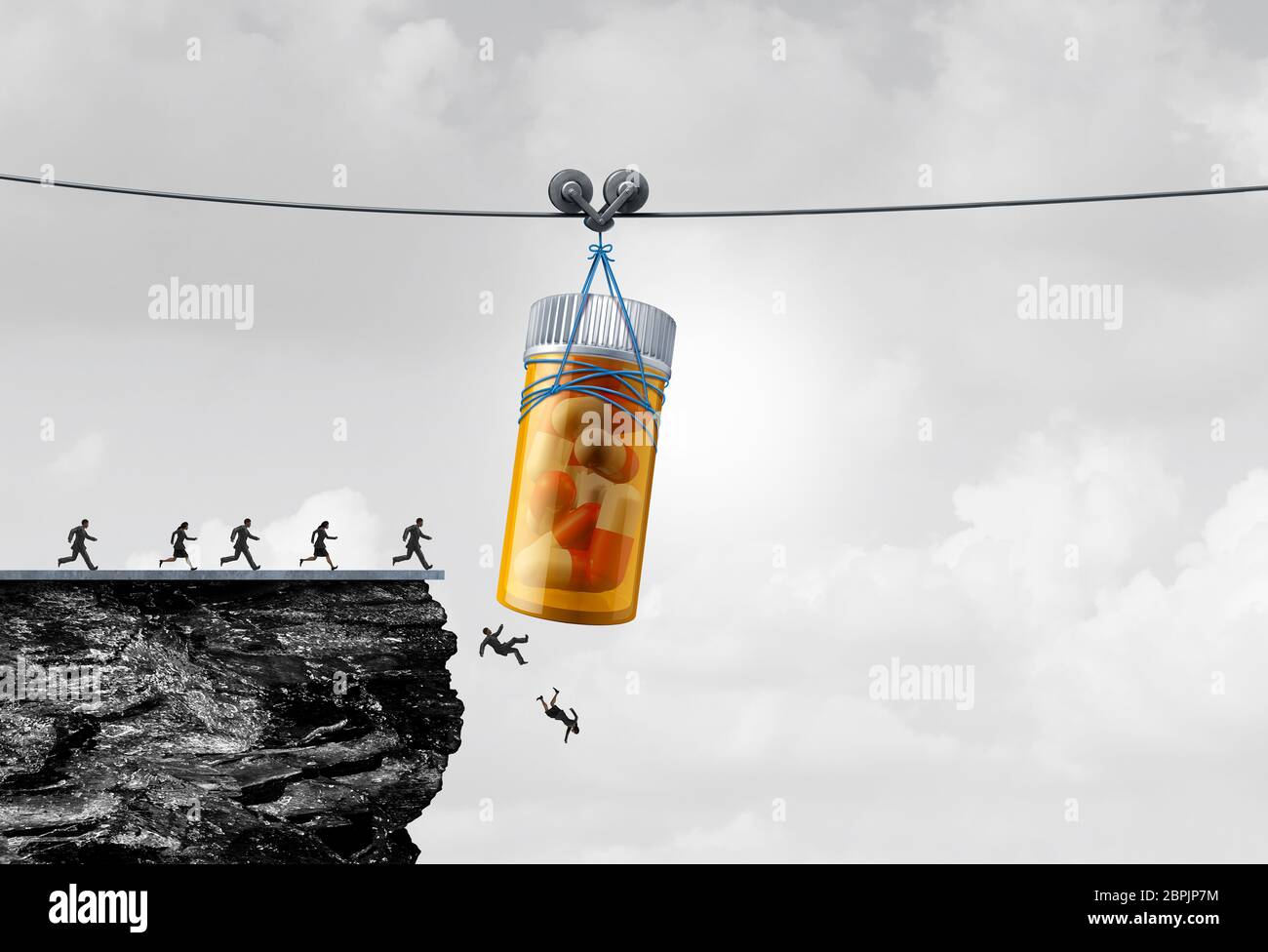 Verschreibungspflichtige Medikamente Risiko und unbewährte Medikamente und Droge Gefahr für die Öffentlichkeit als Pillen, die schaden können und zum Tod durch Dosierung oder Chemie führen. Stockfoto