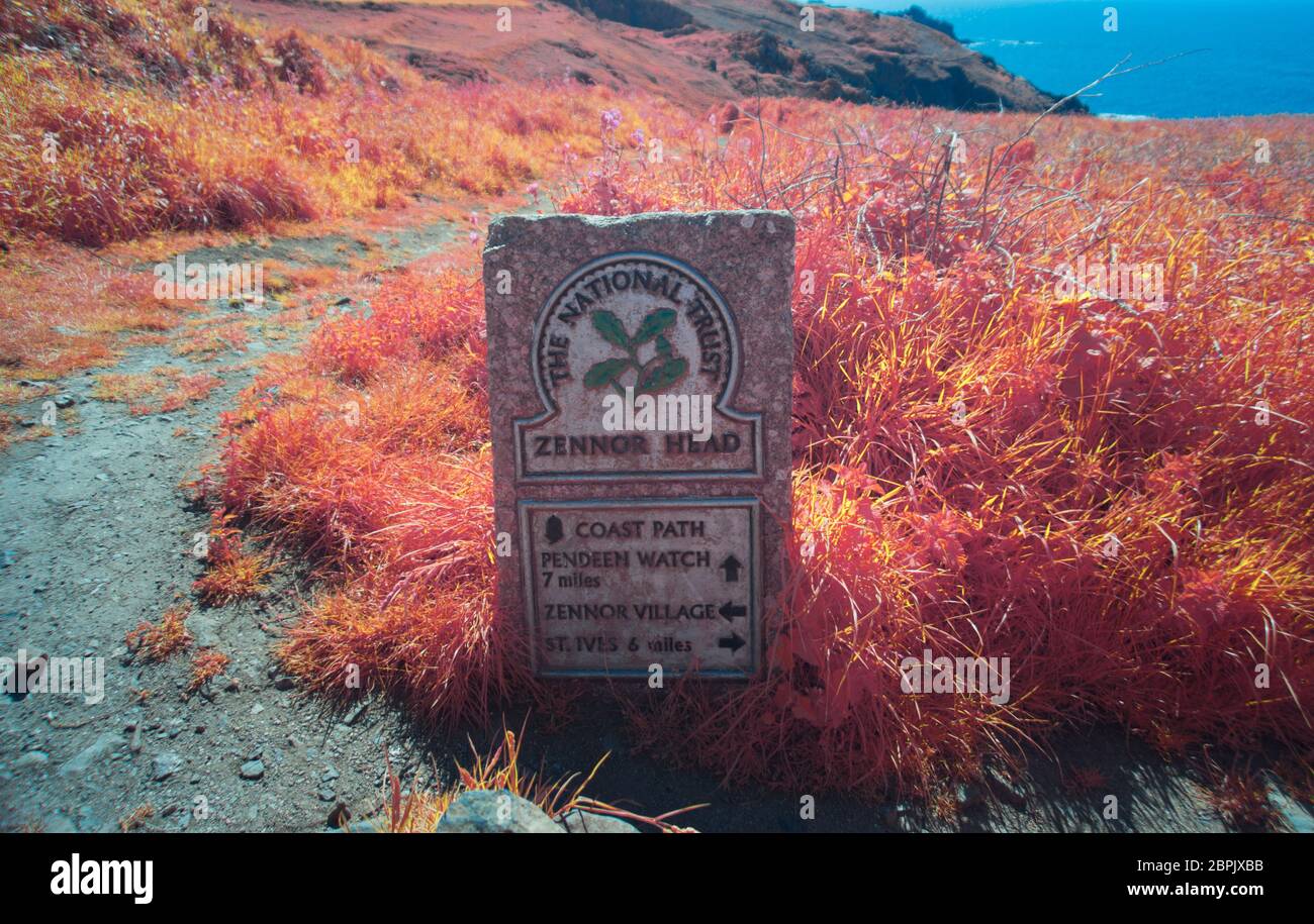 National Trust Sign, Zennor Head, Cornwall UK Stockfoto