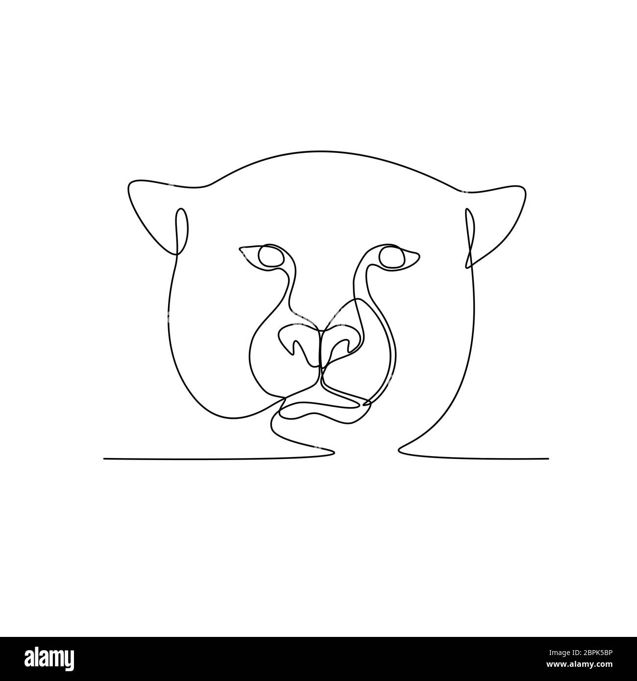 Durchgehende Linie Abbildung: gepard oder Big Cat Kopf von vorn in Schwarz und Weiß Monoline-versicherer Stil. Stockfoto