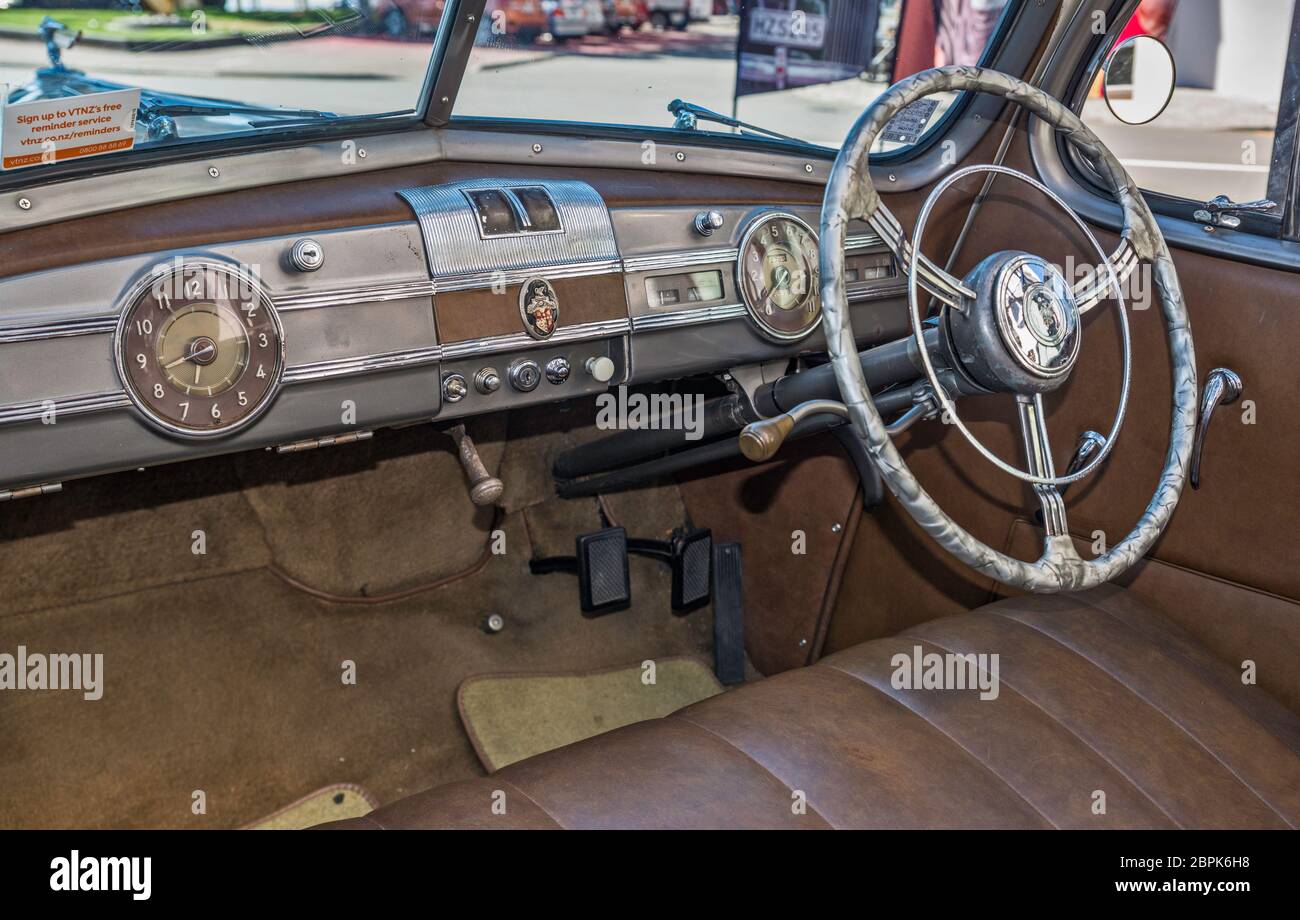 Interieur des 1940 Packard 110 Drophead Coupé, Oldtimer im Art Deco Center, Napier, Hawke's Bay Region, North Island, Neuseeland Stockfoto