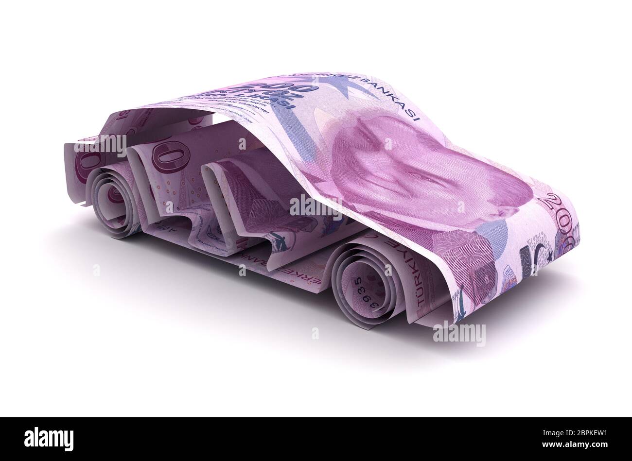 Autofinanzierung mit Türkischen Lira (isoliert auf weißem Hintergrund) Stockfoto