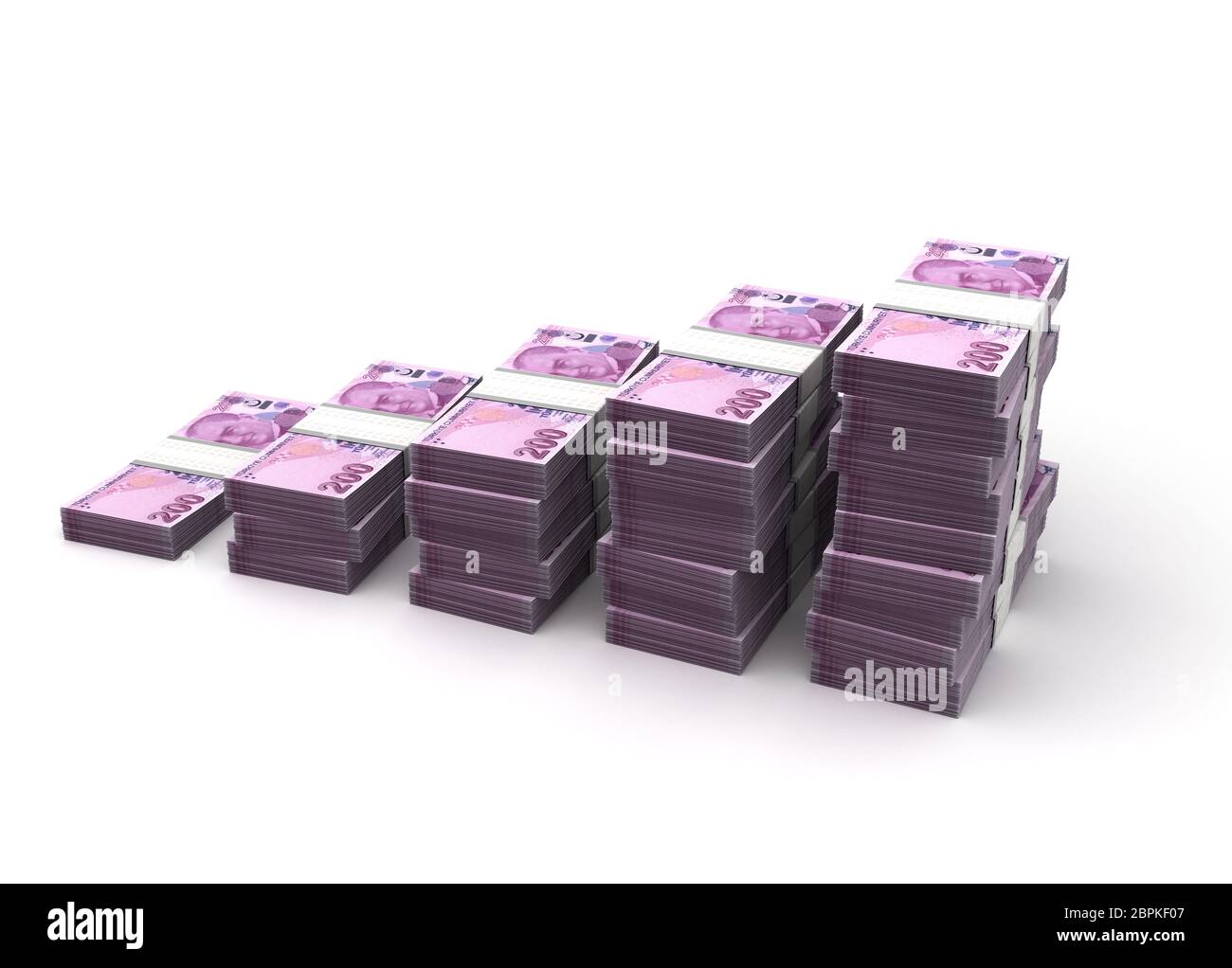 Türkische Lira Balkendiagramm (isoliert auf weißem Hintergrund) Stockfoto