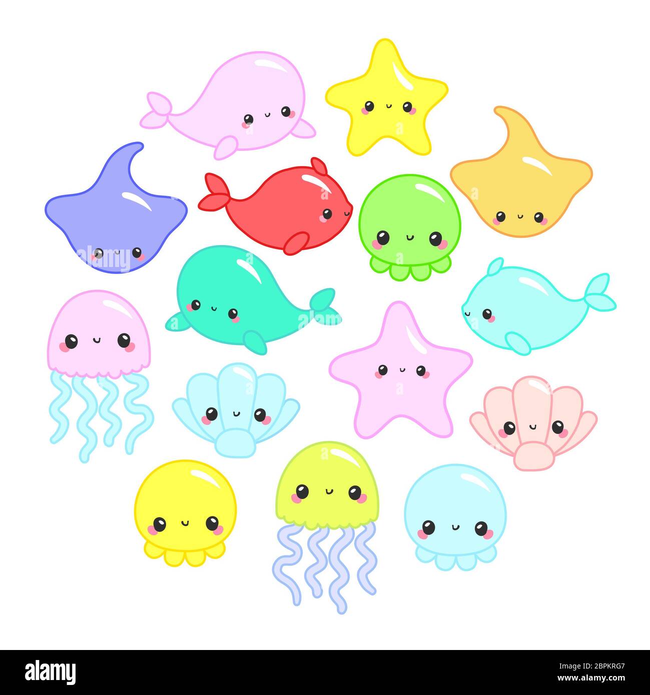 Bunte cartoon Meer Tiere im Kreis für Baby designs Cute, Kinder Einladungen und Grußkarten. Cute Vector Ozean mit Meer Kreaturen für Stockfoto