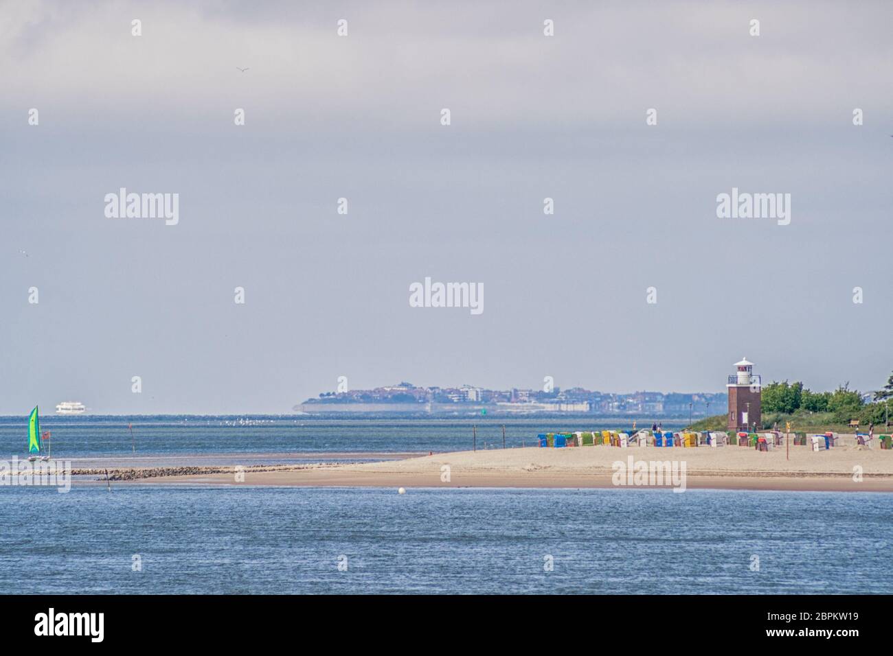 Leuchtturm Olhörn am Wyk-Strand auf der nordfriesischen Insel Föhr Stockfoto