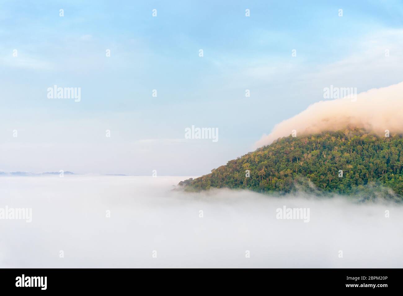 Schöne Natur Landschaft Nebel im Tal und den grünen Berg an der hohen Winkel Aussichtspunkt. Die berühmten Sehenswürdigkeiten in Khao Kho Bezirk, Phet Stockfoto