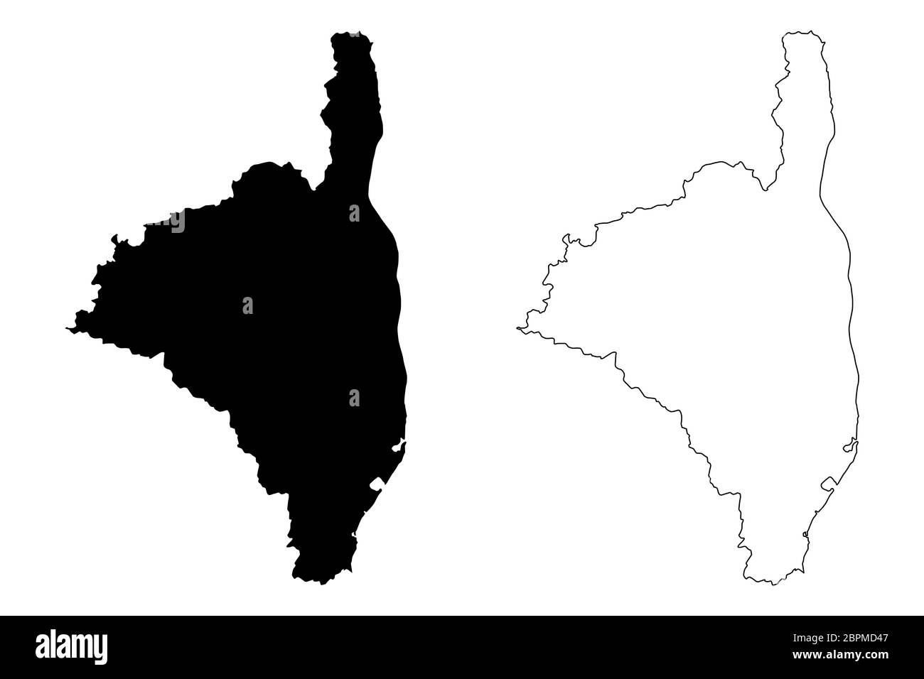 Departamento Haute-Corse (Frankreich, Frankreich, Frankreich, Korsika oder Korsika, Insel) Karte Vektorgrafik, Skizze Skizze Oberkorsika Karte Stock Vektor