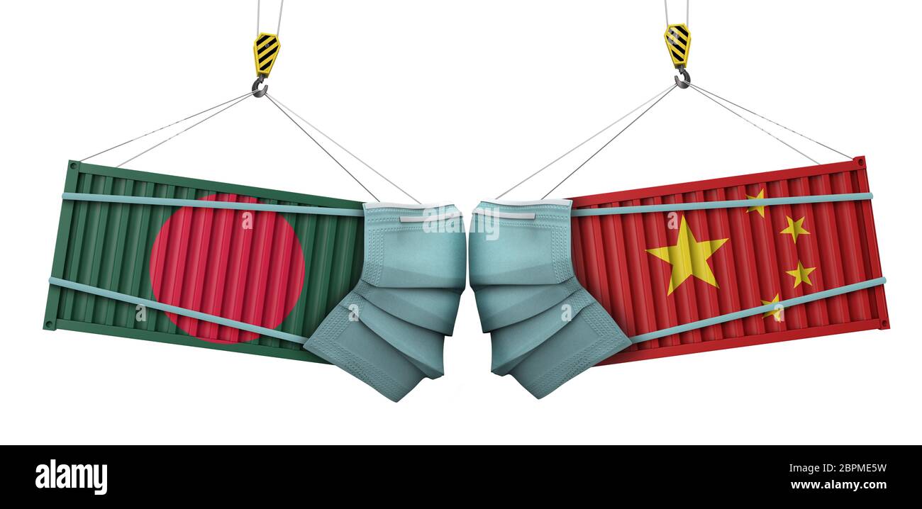Bangladesch und china Coronavirus Business Trade Krieg Konzept. 3D-Rendering Stockfoto