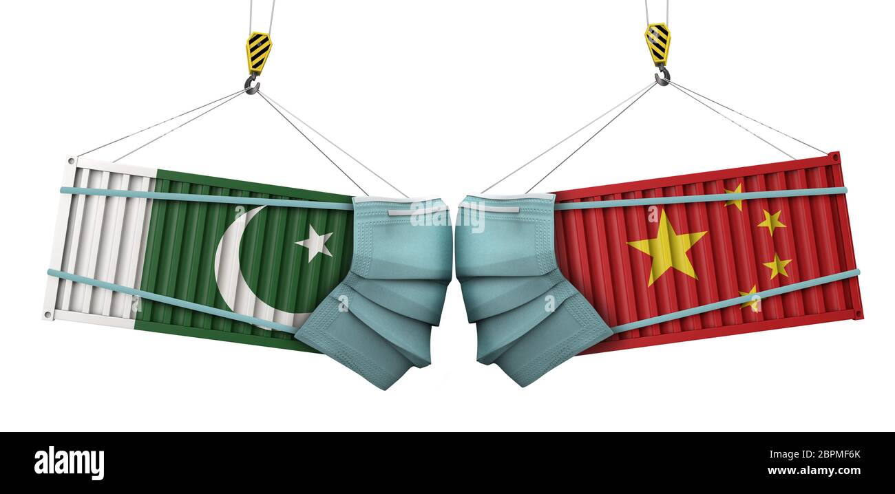 Pakistan und china Coronavirus Business Trade Krieg Konzept. 3D-Rendering Stockfoto