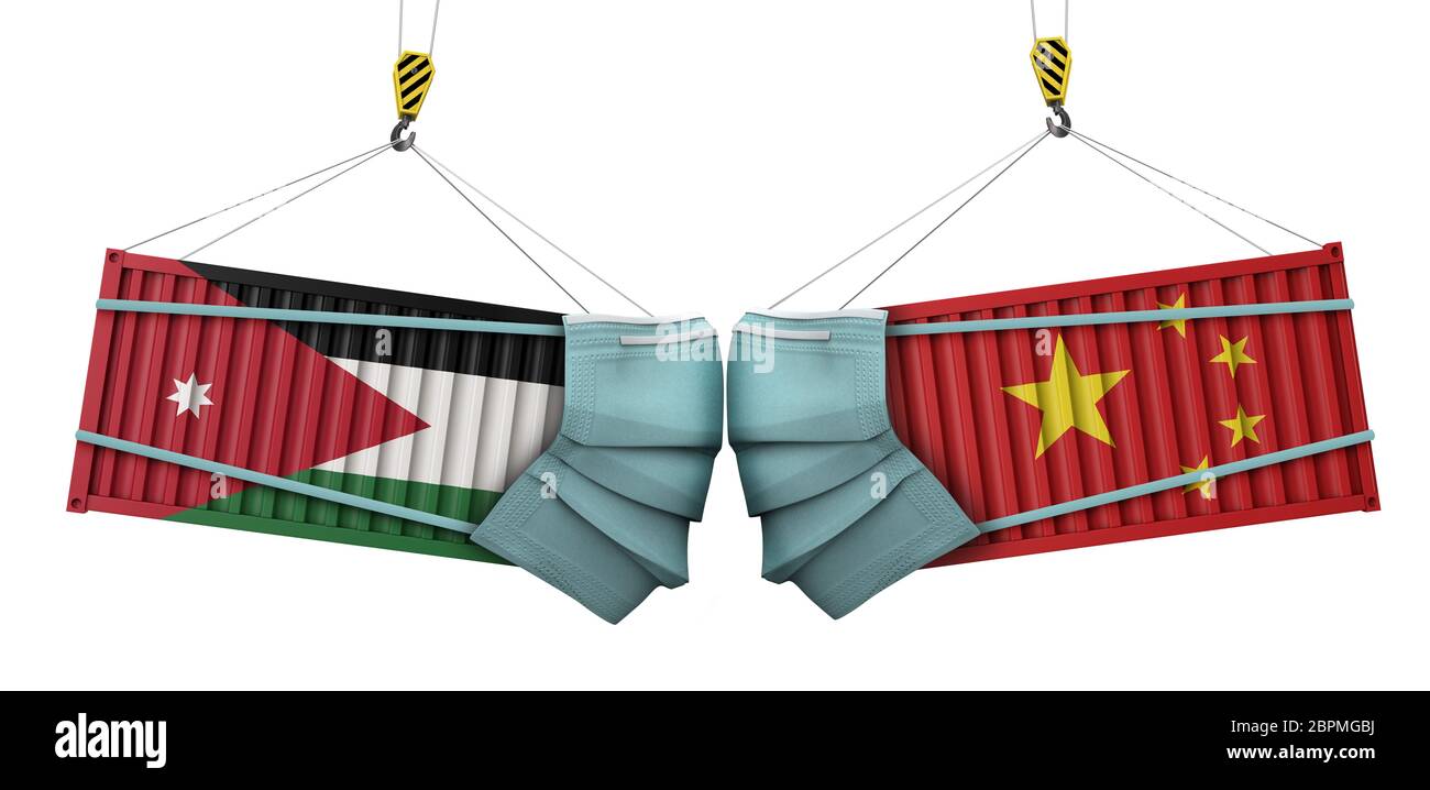 Jordanien und china Coronavirus Business Trade Krieg Konzept. 3D-Rendering Stockfoto