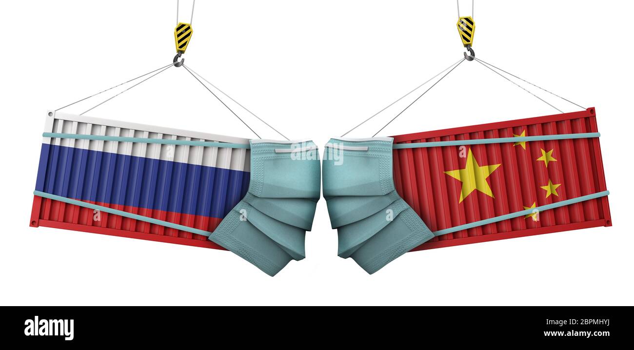 Russland und china Coronavirus Business Trade Krieg Konzept. 3D-Rendering Stockfoto