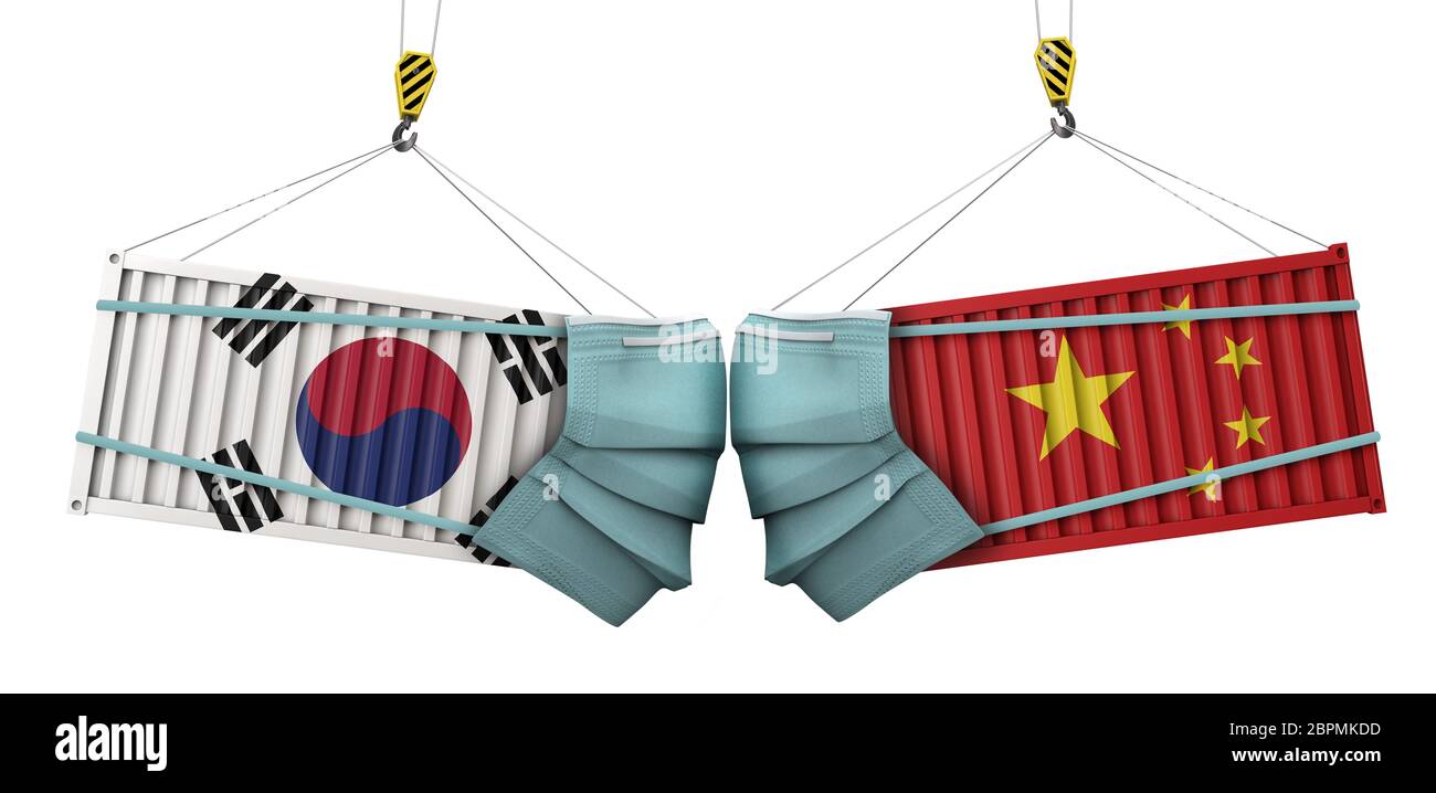 Südkorea und china Coronavirus Business Trade Krieg Konzept. 3D-Rendering Stockfoto
