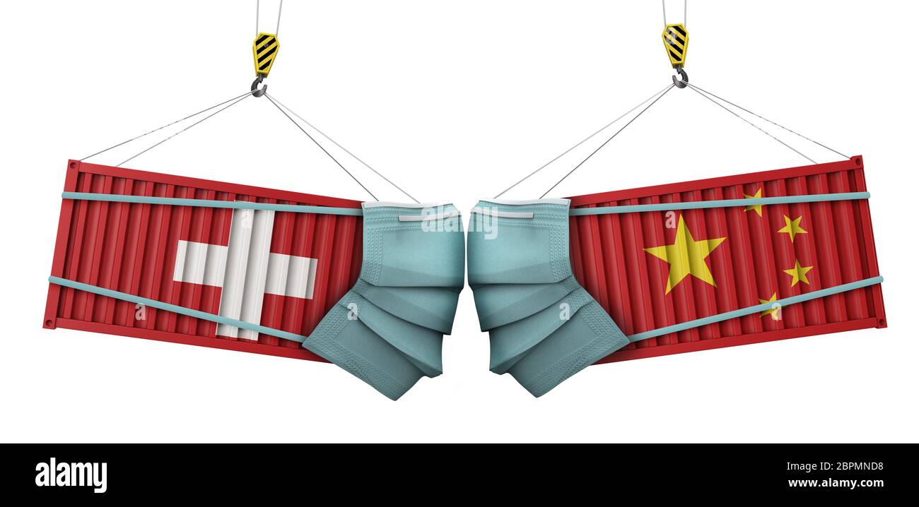 Schweiz und china Coronavirus Business Trade war Konzept. 3D-Rendering Stockfoto