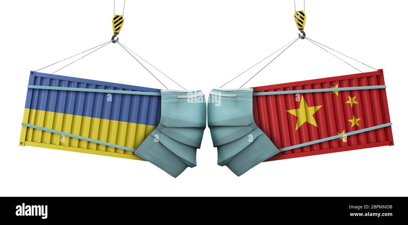 Ukraine und china Coronavirus Business Trade Krieg Konzept. 3D-Rendering Stockfoto