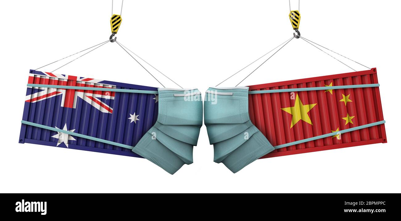 Australien und china Coronavirus Business Trade Krieg Konzept. 3D-Rendering Stockfoto