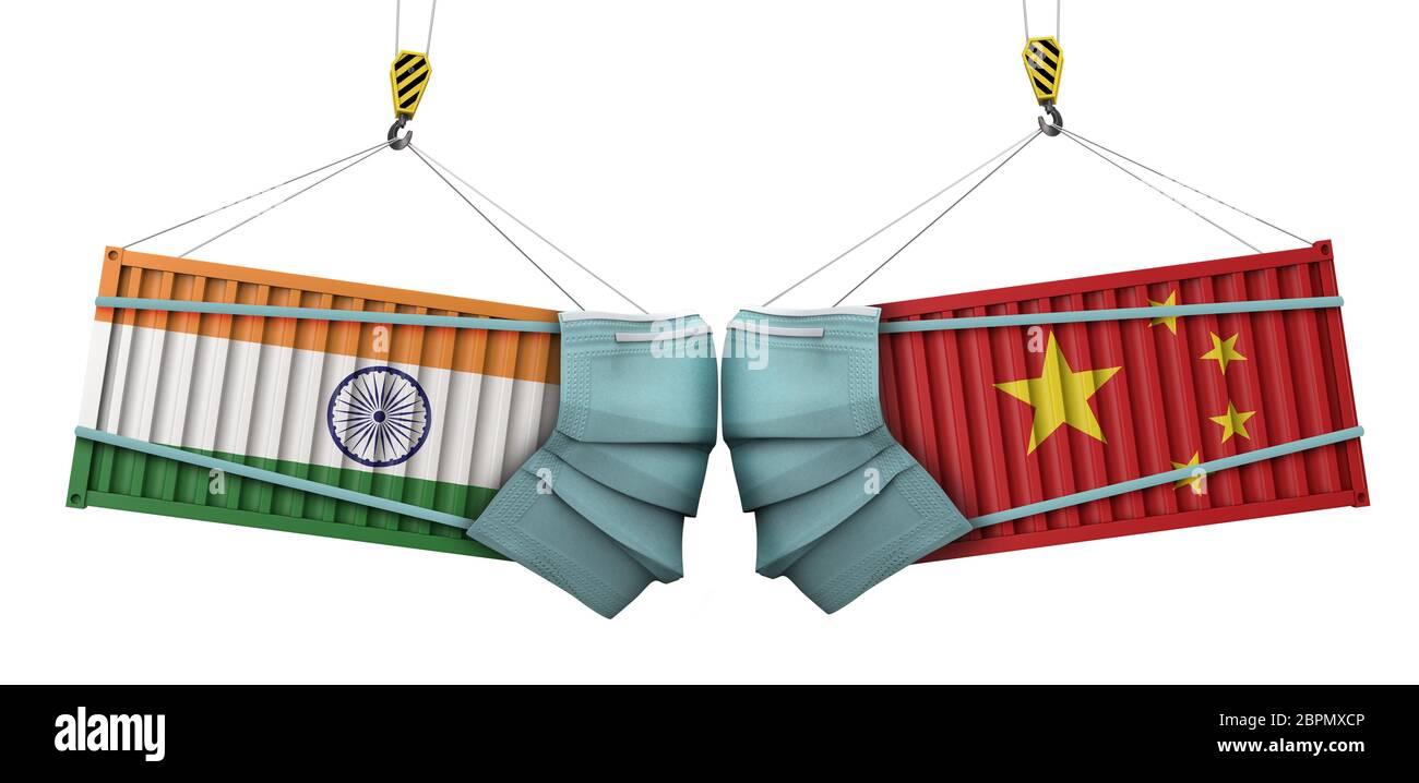 Indien und china Coronavirus Business Trade Krieg Konzept. 3D-Rendering Stockfoto