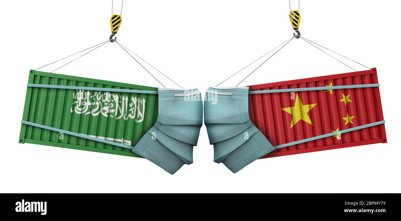 Saudi-Arabien und china Coronavirus Business Trade Krieg Konzept. 3D-Rendering Stockfoto