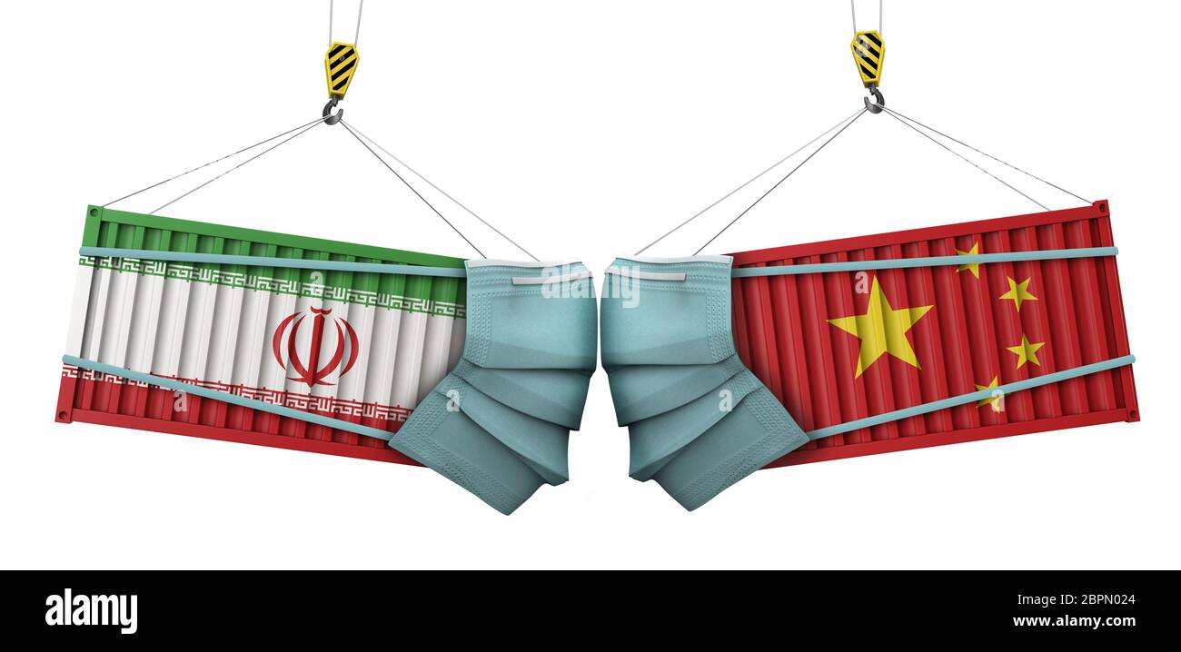 Iran und china Coronavirus Business Trade Krieg Konzept. 3D-Rendering Stockfoto