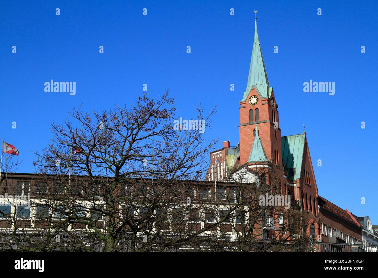 Schwedische Gustav Adolf Kirche am Hafen, Hamburg, Deutschland Stockfoto