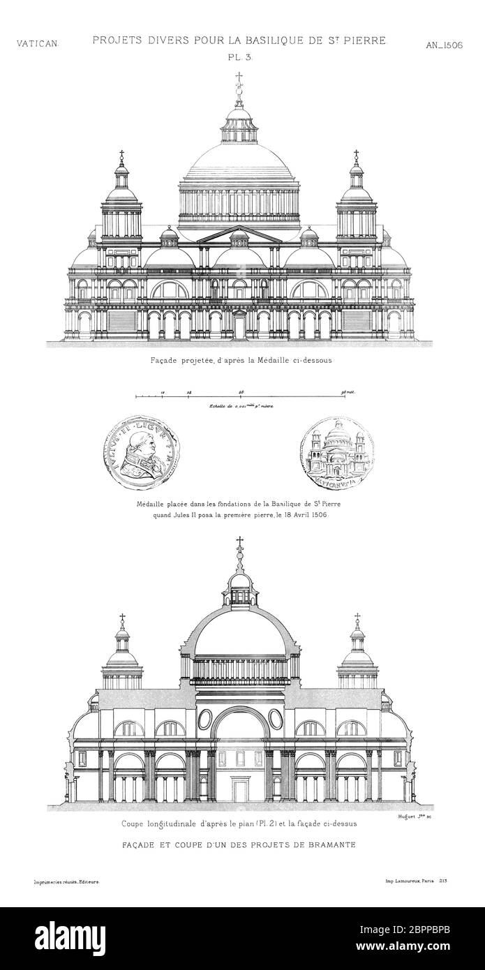 Rom, Vatikan: façade und Teil eines der Projekte Bramantes, mit der Medaille im Grundstein des Petersdoms im Jahre 1506 Stockfoto
