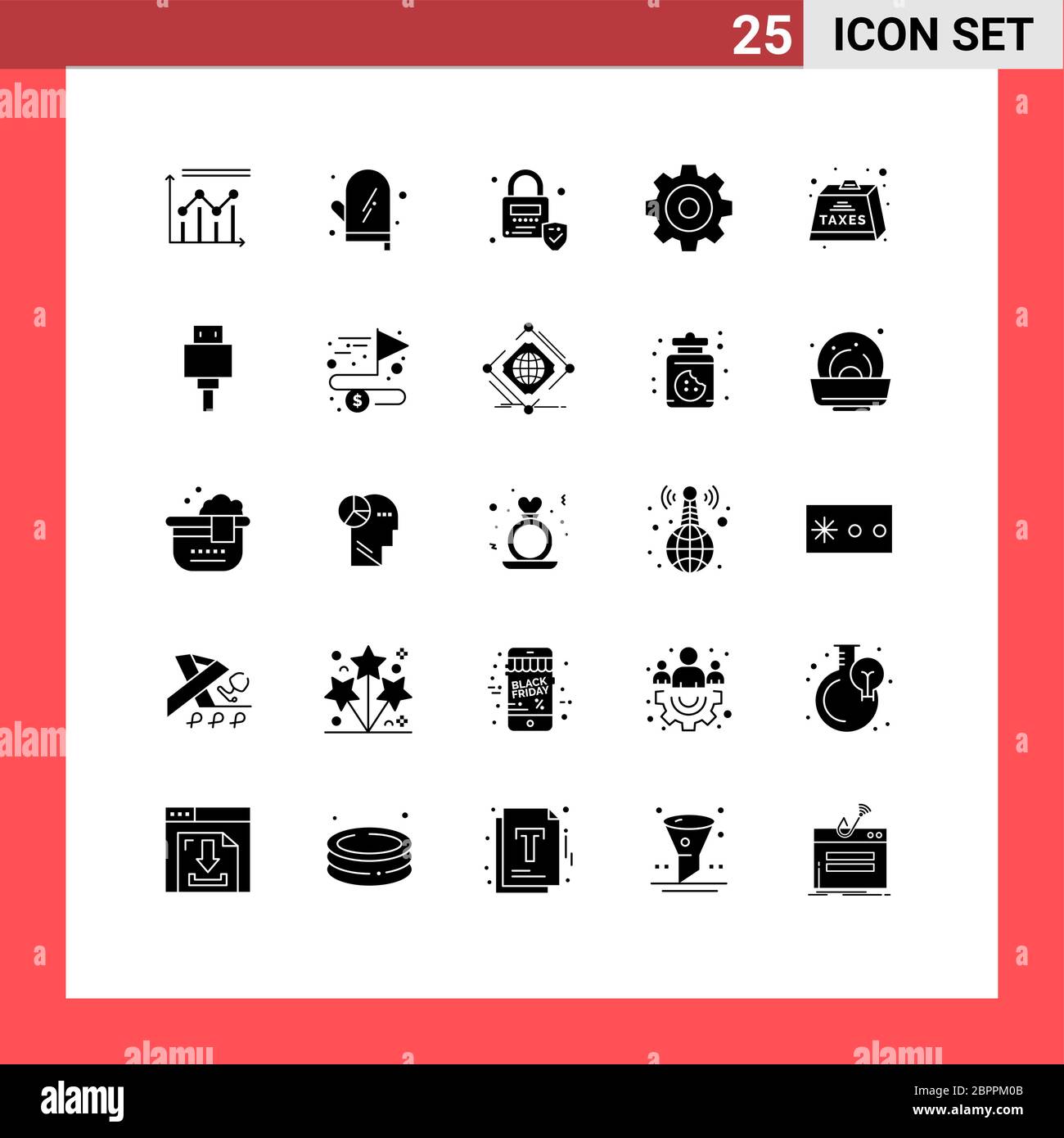 25 Universal Solid Glyph Zeichen Symbole von schwer, Ladung, Küche, Zeichnung, erstellen editierbare Vektor Design-Elemente Stock Vektor