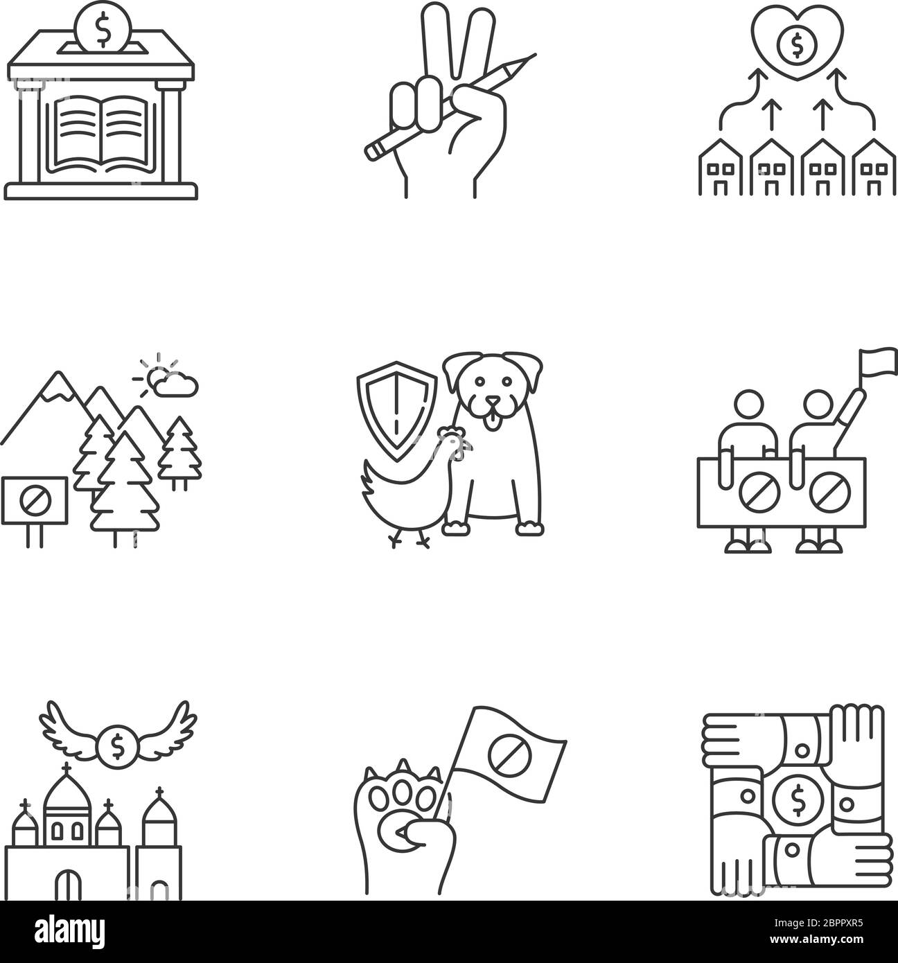 Community-Unterstützung Pixel perfekte lineare Symbole gesetzt Stock Vektor