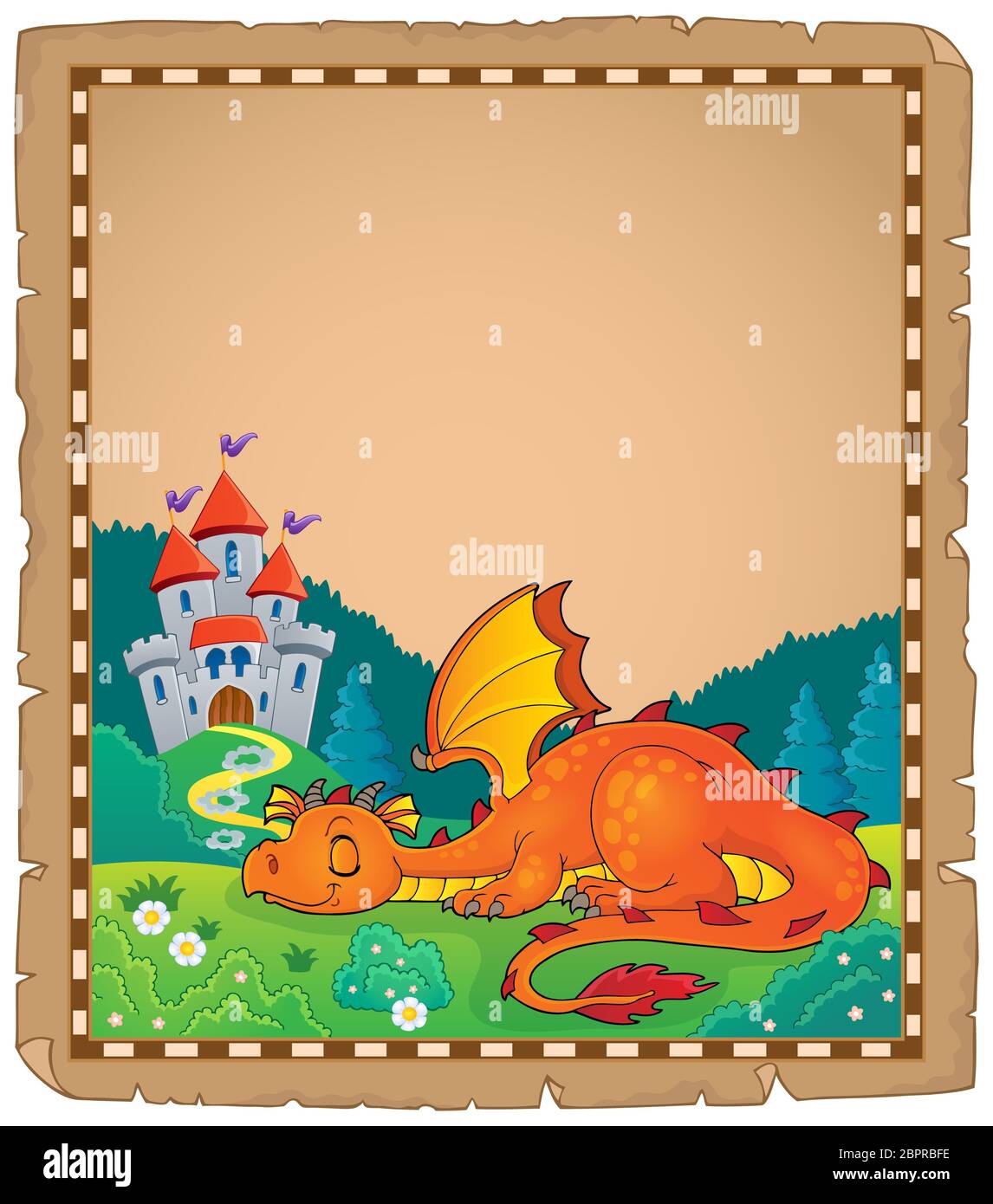 Schlafender Drache Thema Pergament 2 - Abbildung. Stockfoto